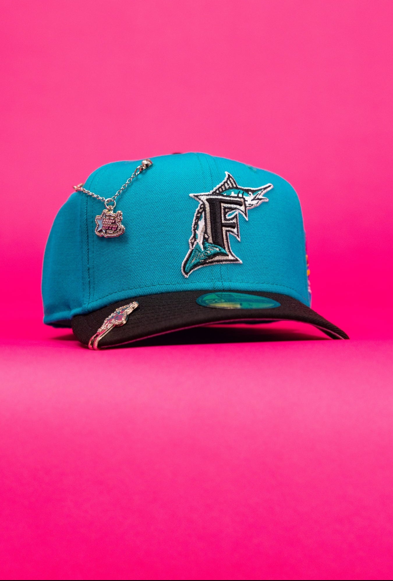 NEW ERA EXCLUSIVE 59FIFTY TEAL/BLACK MIAMI MARLINS W/ WORLD SERIES SIDE PATCH