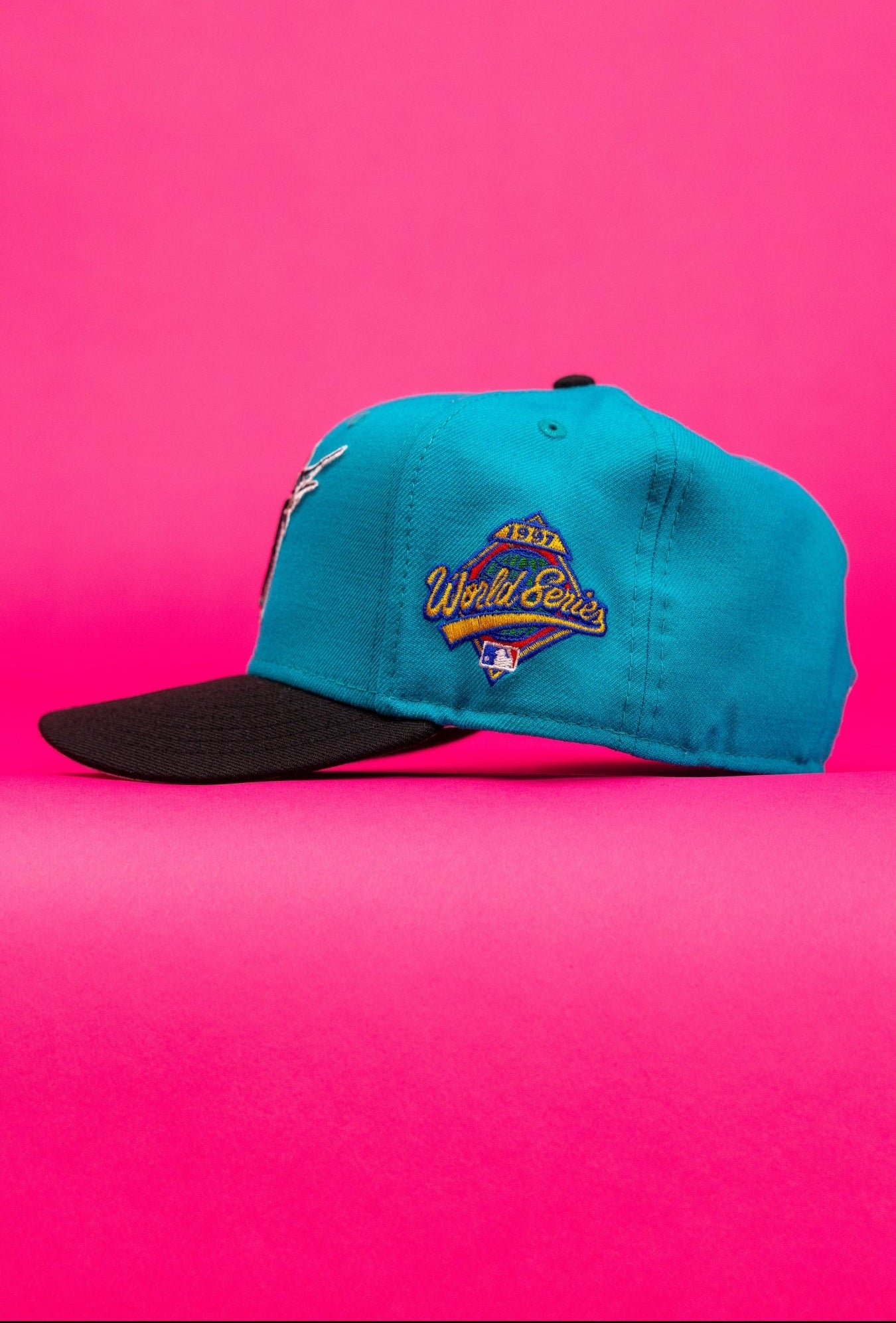 NEW ERA EXCLUSIVE 59FIFTY TEAL/BLACK MIAMI MARLINS W/ WORLD SERIES SIDE PATCH