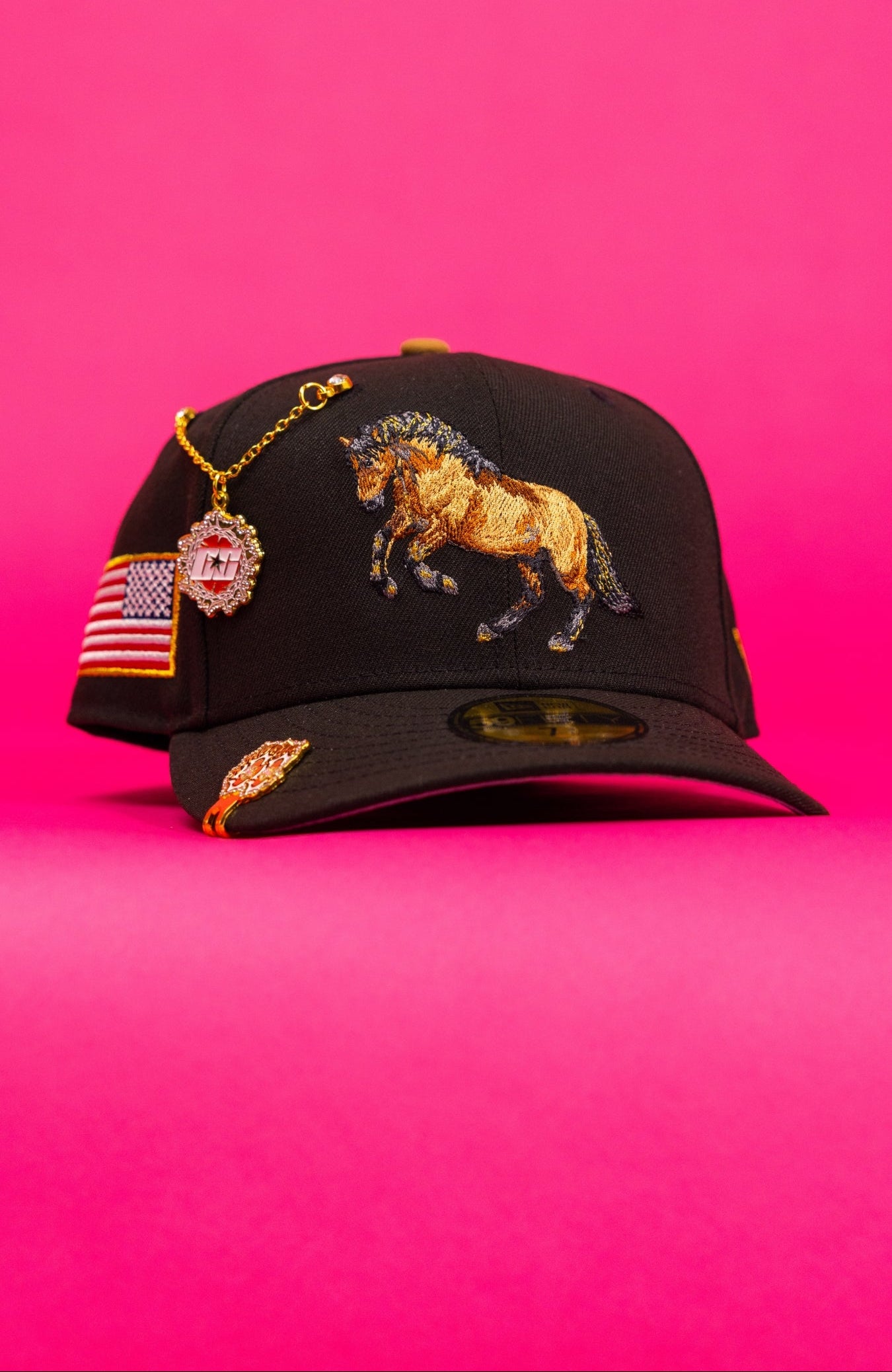 NEW ERA EXCLUSIVE 59FIFTY BLACK "EL CABALLO" W/ AMERICAN FLAG SIDE PATCH