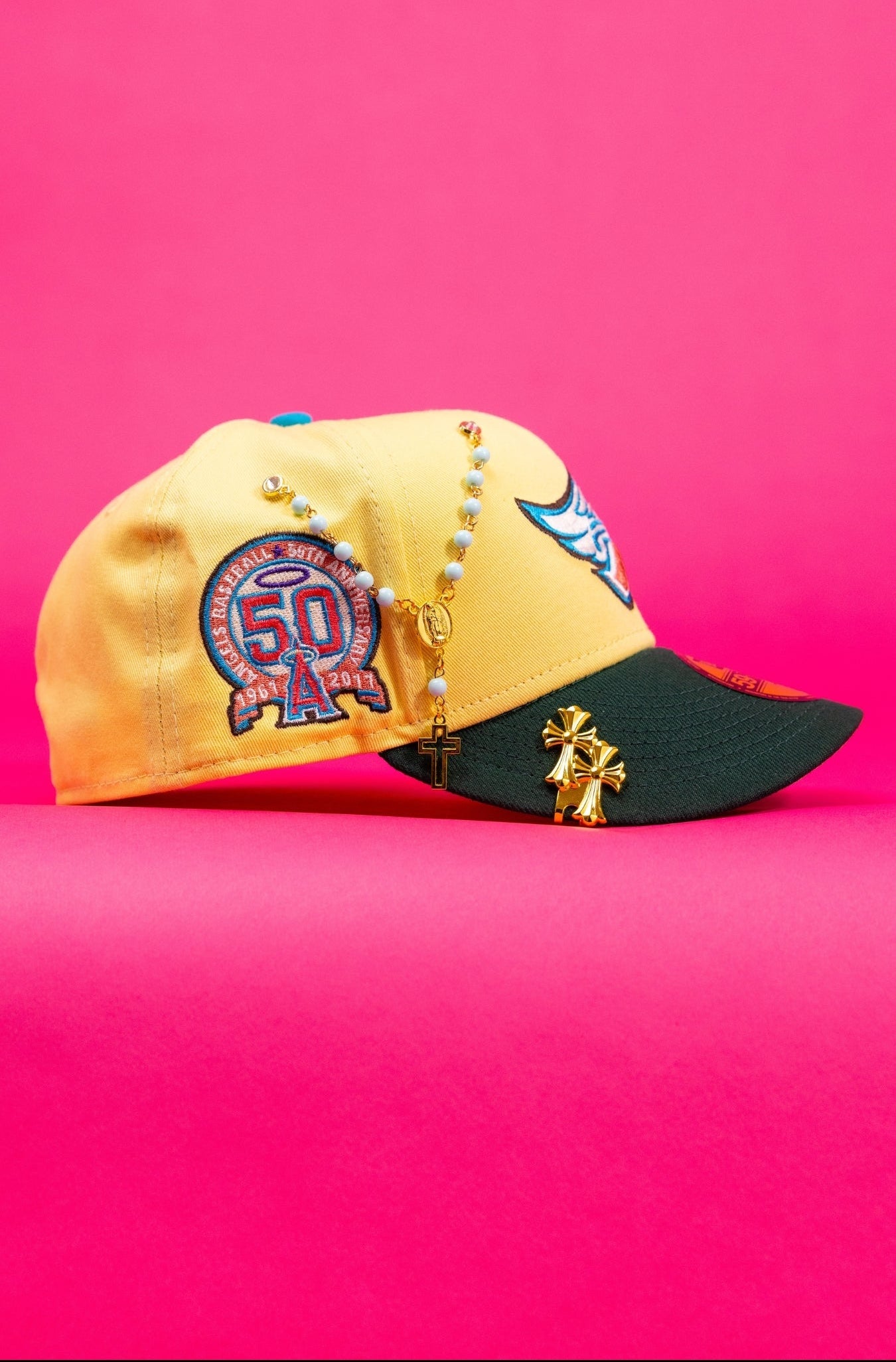 NEW ERA EXCLUSIVE 59FIFTY SOFT YELLOW ANAHEIM ANGELS W/ 50TH ANNIVERSARY SIDE PATCH