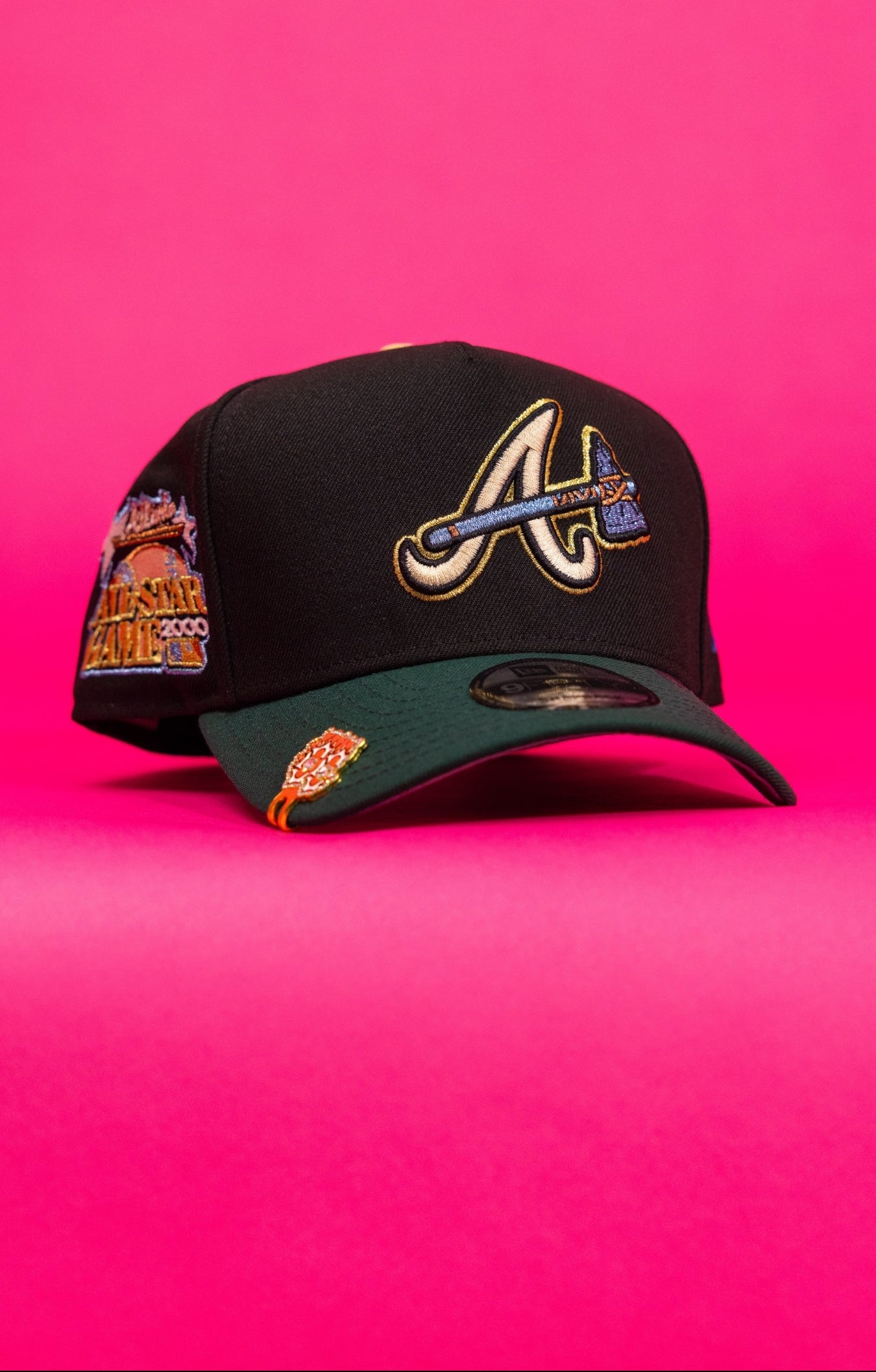 NEW ERA 9FIFTY A-FRAME BLACK/FOREST GREEN ATLANTA BRAVES SNAPBACK W/ 2000 ALL STAR GAME SIDE PATCH