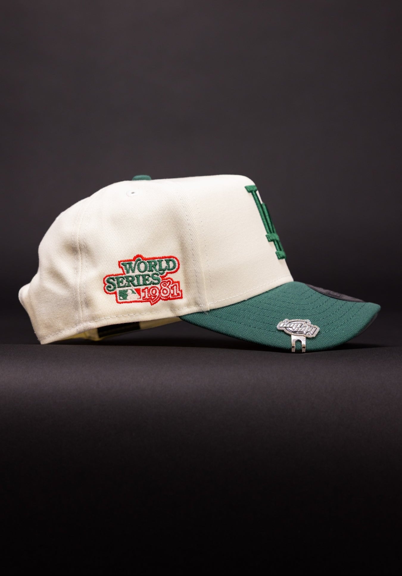 NEW ERA 9FIFTY A-FRAME CHROME/FOREST GREEN LOS ANGELES DODGERS SNAPBACK W/ 1981 WORLD SERIES SIDE PATCH