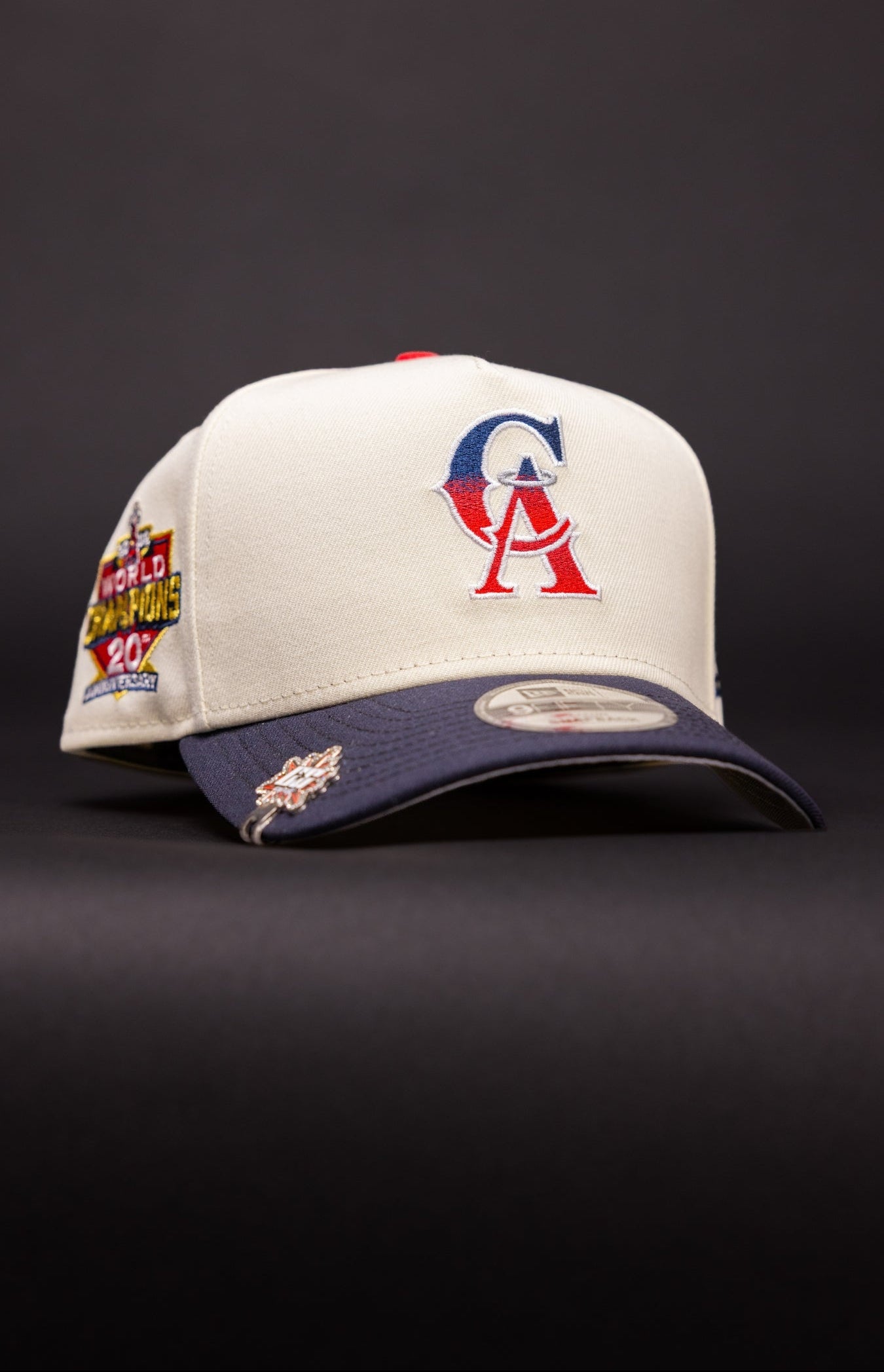 NEW ERA 9FIFTY A-FRAME CHROME/NAVY ANAHEIM ANGELS SNAPBACK W/ WORLD SERIES CHAMPIONS SIDE PATCH