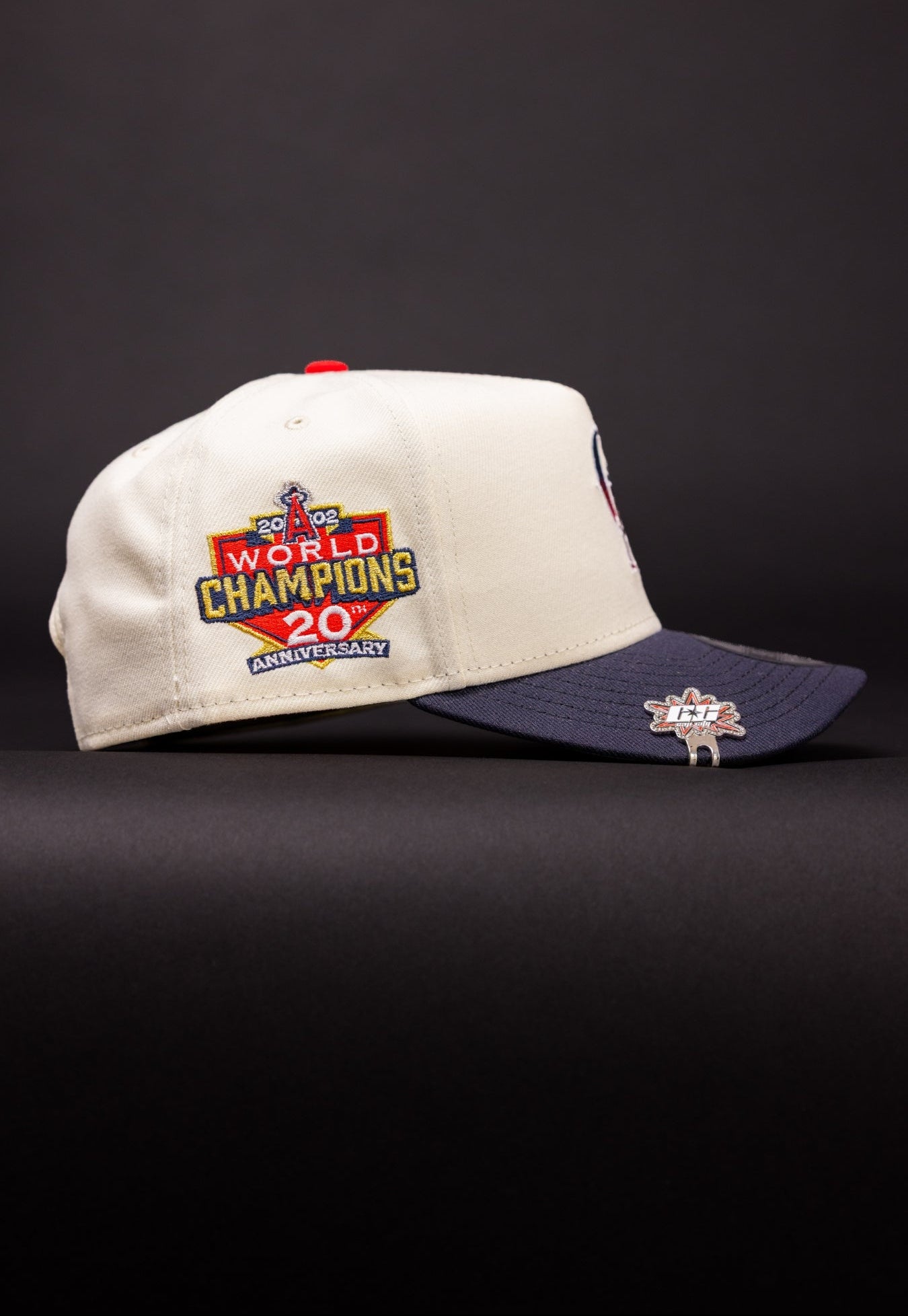 NEW ERA 9FIFTY A-FRAME CHROME/NAVY ANAHEIM ANGELS SNAPBACK W/ WORLD SERIES CHAMPIONS SIDE PATCH