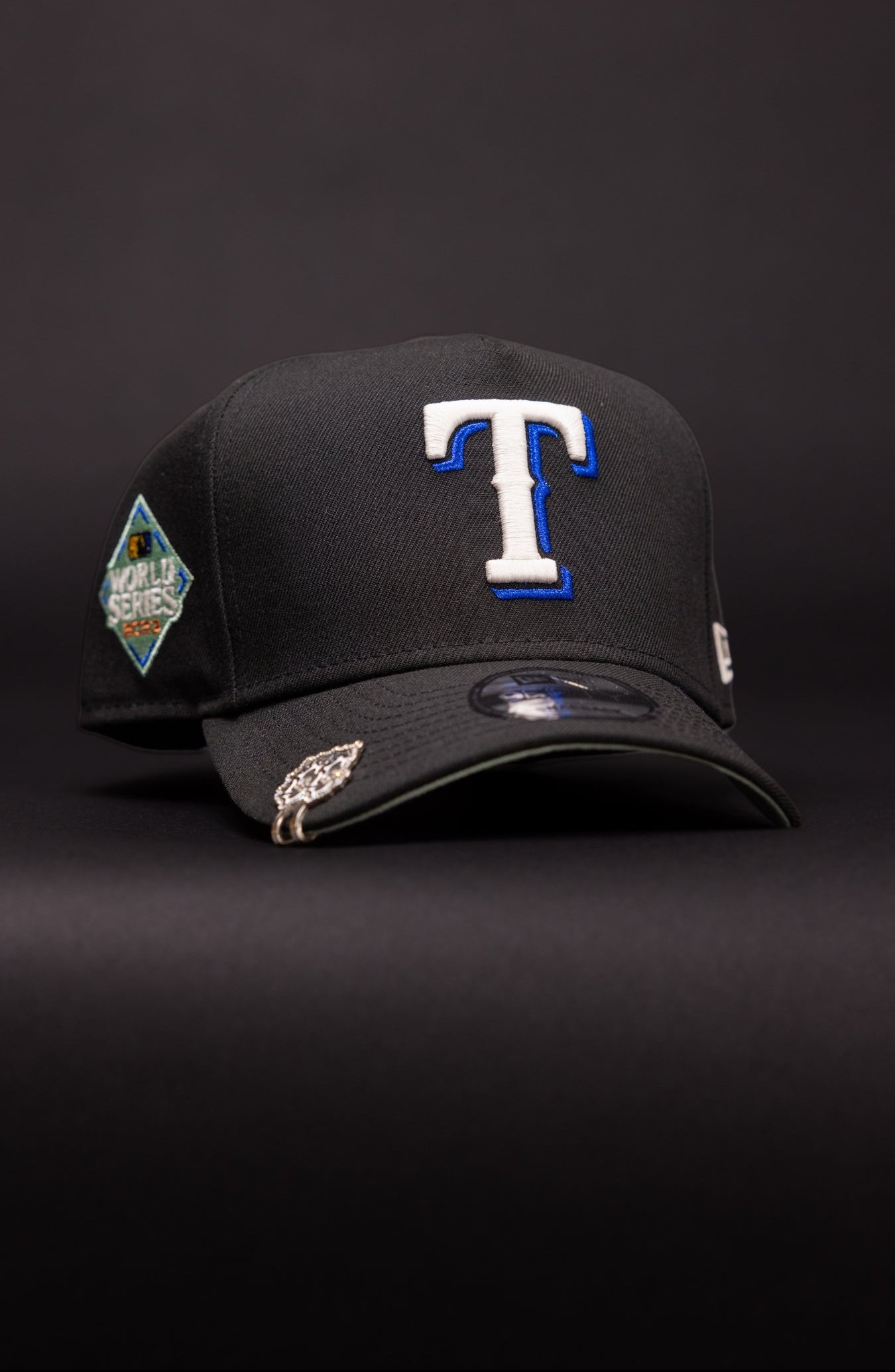 NEW ERA 9FIFTY A-FRAME BLACK TEXAS RANGERS SNAPBACK W/ WORLD SERIES SIDE PATCH
