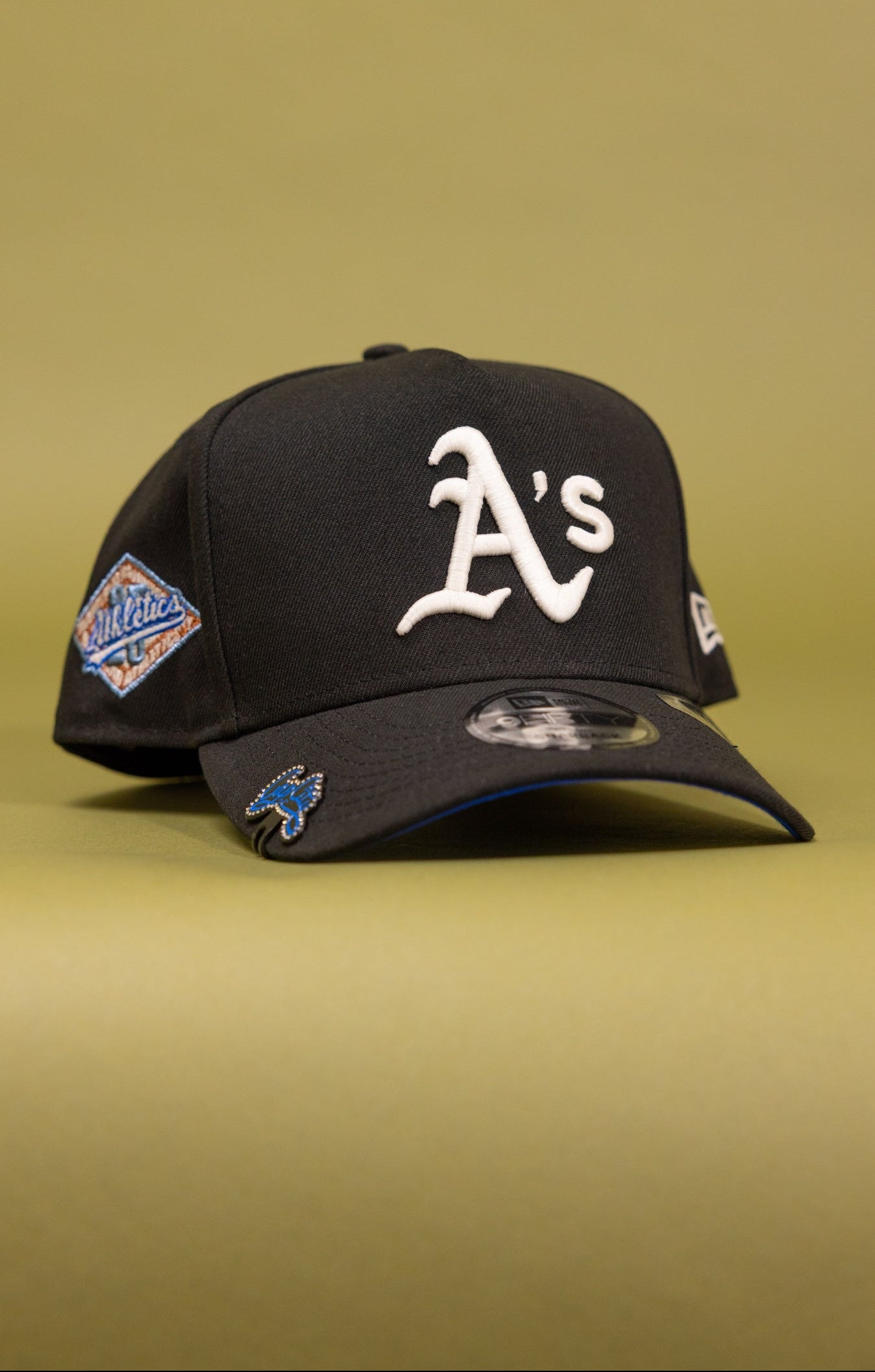 NEW ERA 9FIFTY A-FRAME BLACK OAKLAND ATHLETICS SNAPBACK W/ 25TH ANNIVERSARY SIDE PATCH