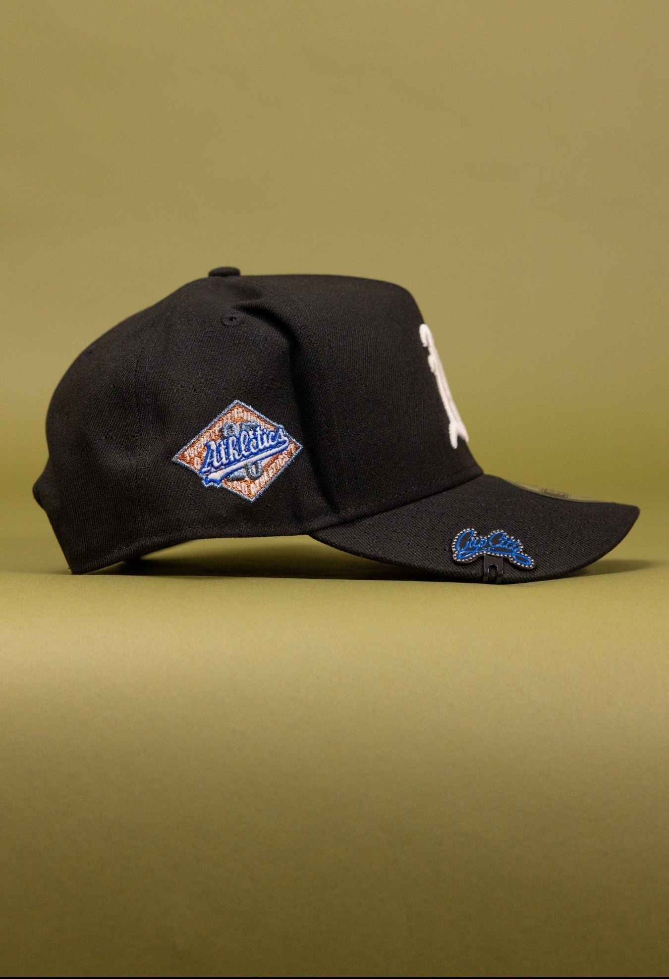 NEW ERA 9FIFTY A-FRAME BLACK OAKLAND ATHLETICS SNAPBACK W/ 25TH ANNIVERSARY SIDE PATCH
