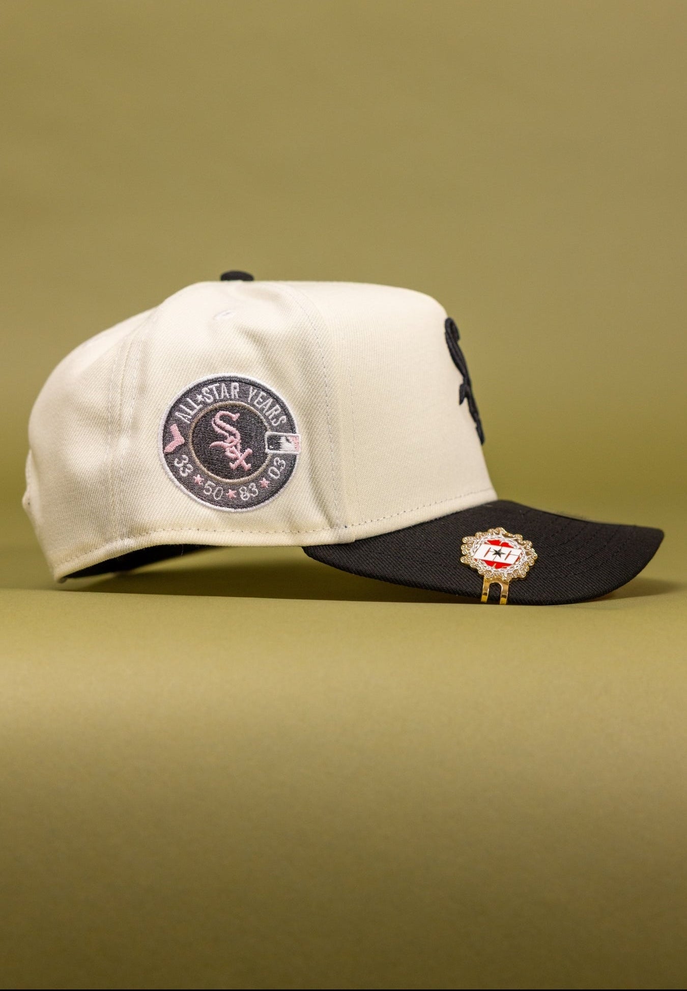 NEW ERA 9FIFTY A-FRAME CHROME/BLACK CHICAGO WHTE SOX W/ ROSE + ALL STAR YEARS SIDE PATCH