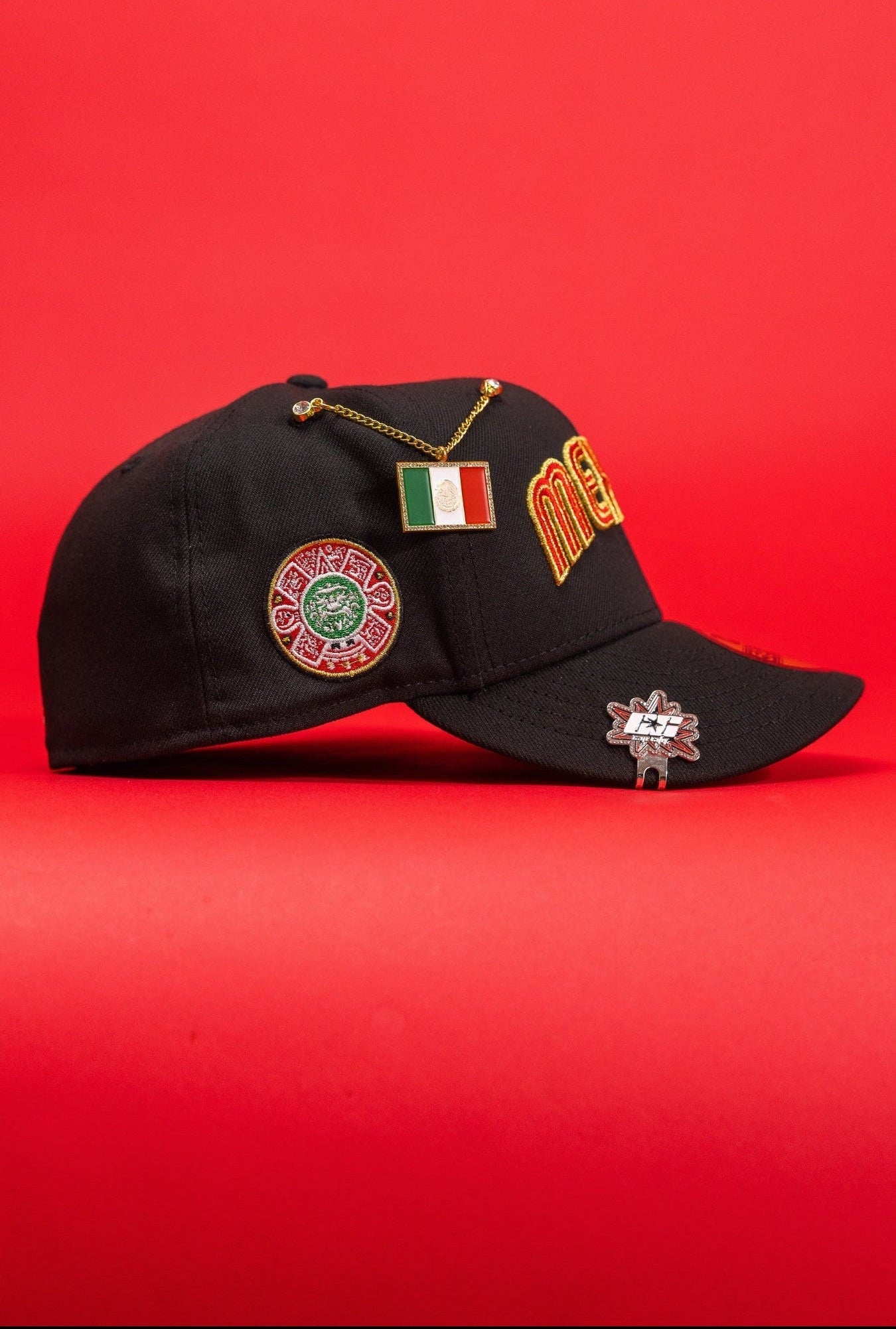 NEW ERA EXCLUSIVE 59FIFTY BLACK 2026 WBC MEXICO SCRIPT W/ "AZTEC CALENDER" SIDE PATCH