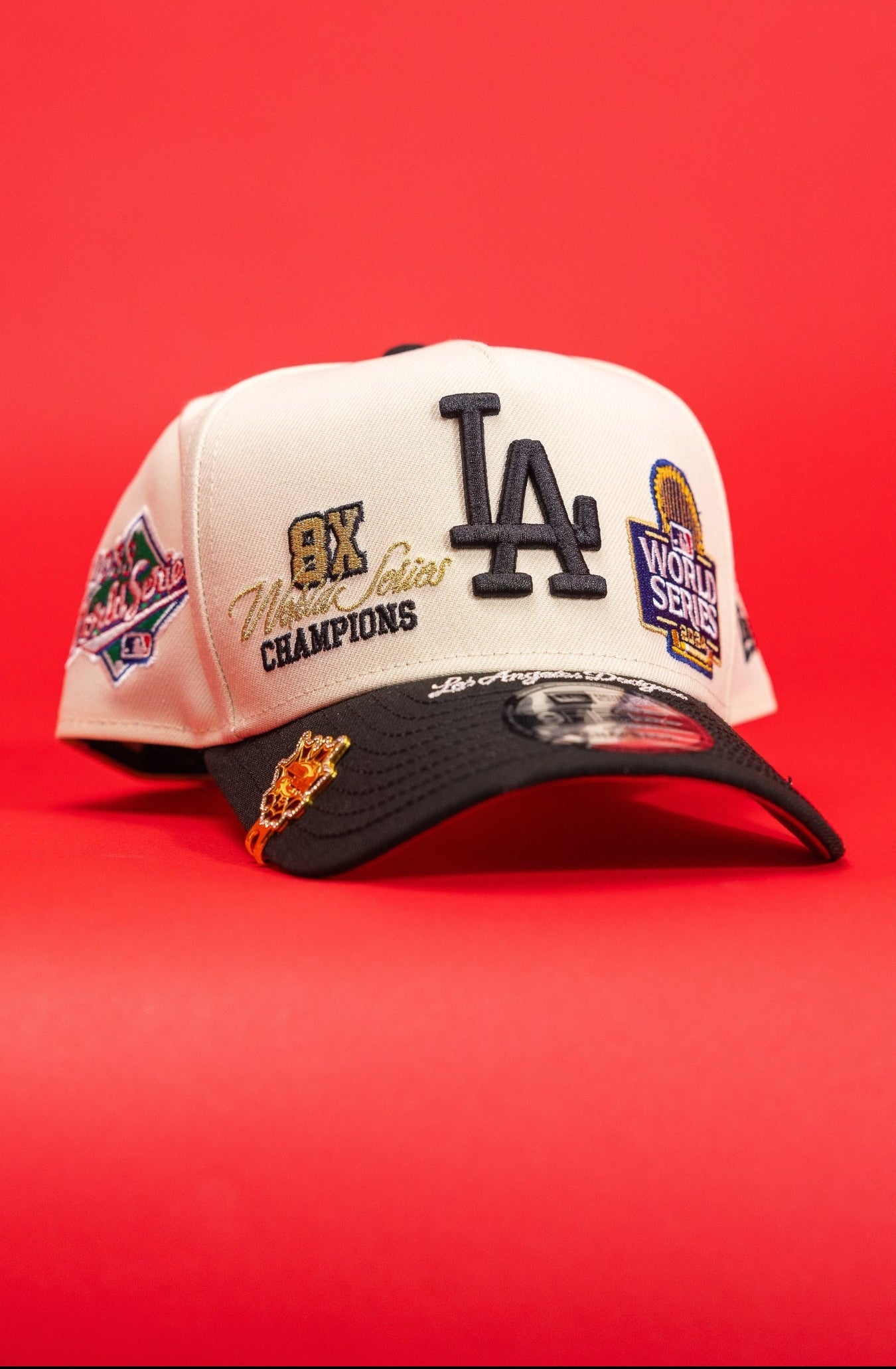 New Era Exclusive 9Fifty A-Frame Chrome/Black Los Angeles Dodgers Snapback W/ World Series Embroidery Patches