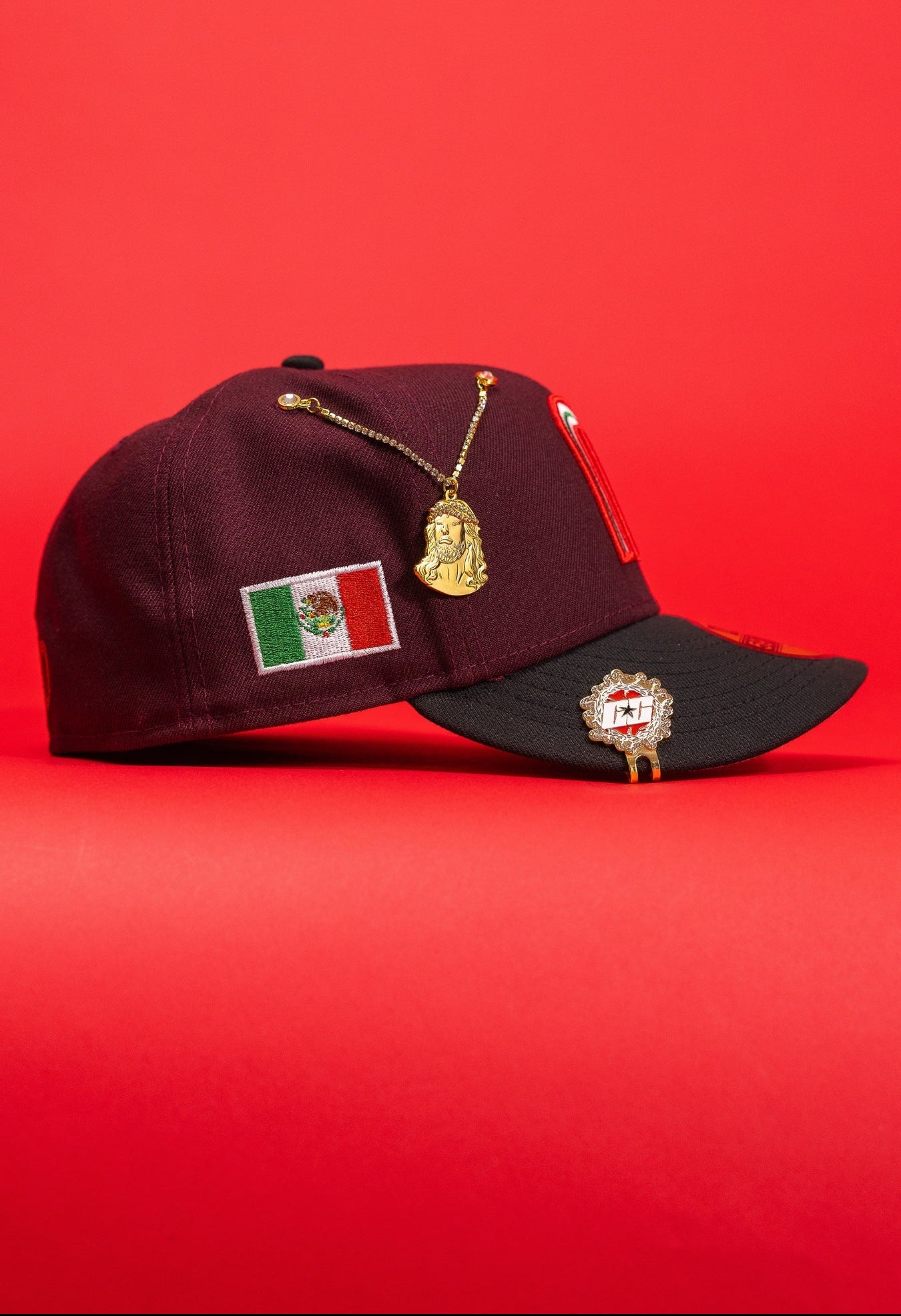 NEW ERA EXCLUSIVE 59FIFTY BURGUNDY/BLACK 2026 WBC MEXICO W/ "MEXICAN FLAG" SIDE PATCH
