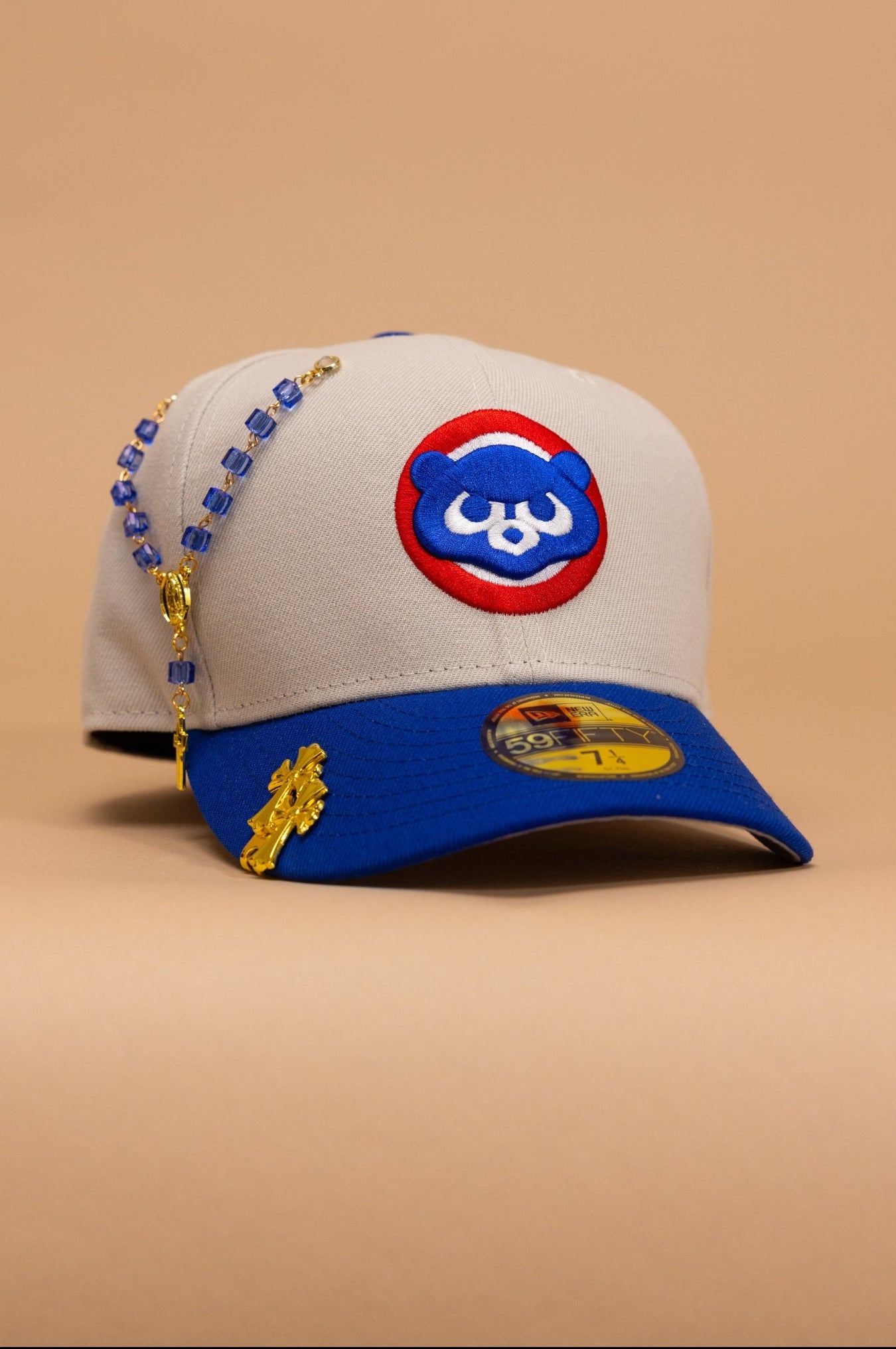 New Era Exclusive 59Fifty Stone Grey/Blue Chicago Cubs W/ World Series Embroidery