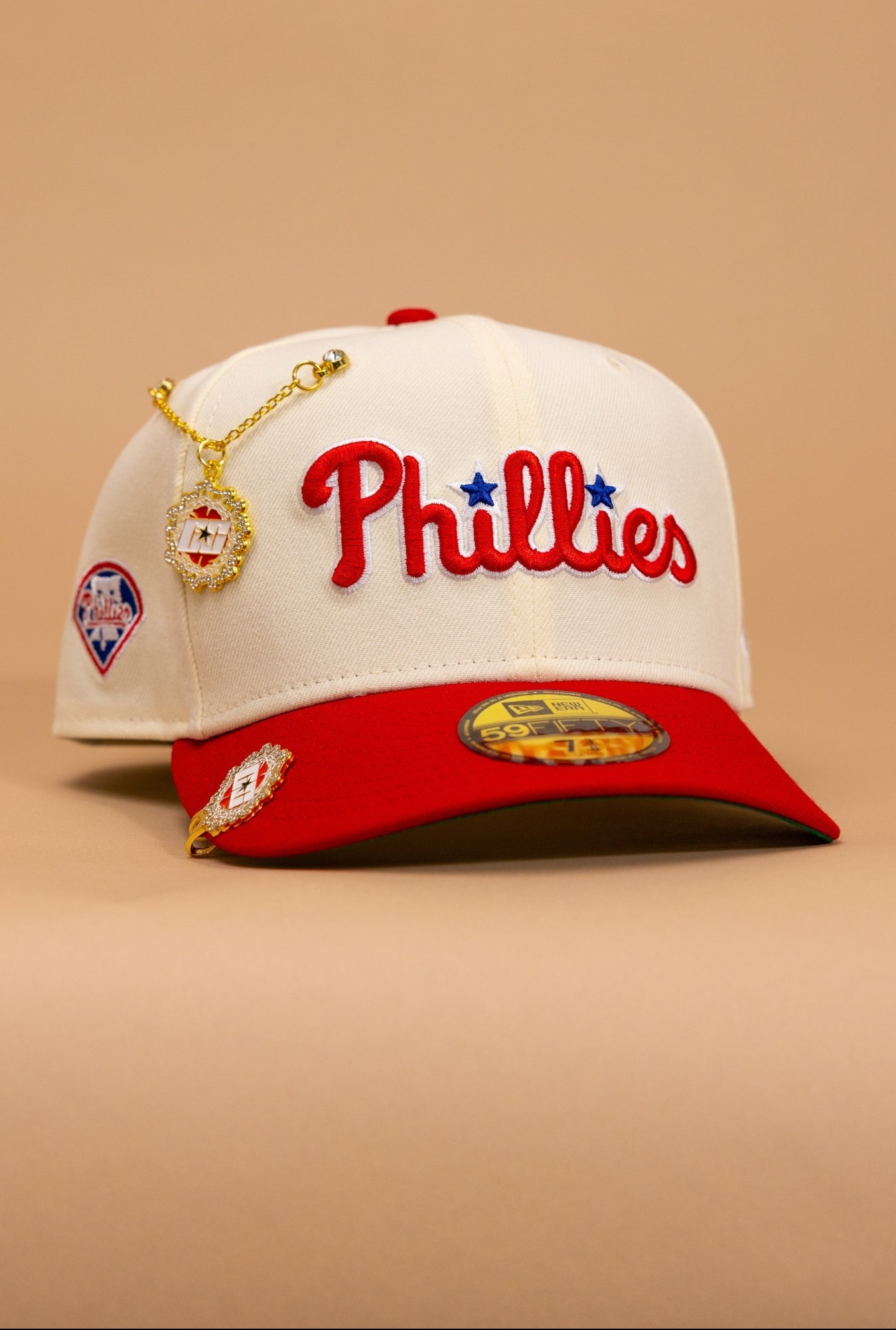 New Era Exclusive 59Fifty Chrome/Red Philadelphia Phillies Script W/ "Phillies" Side Patch