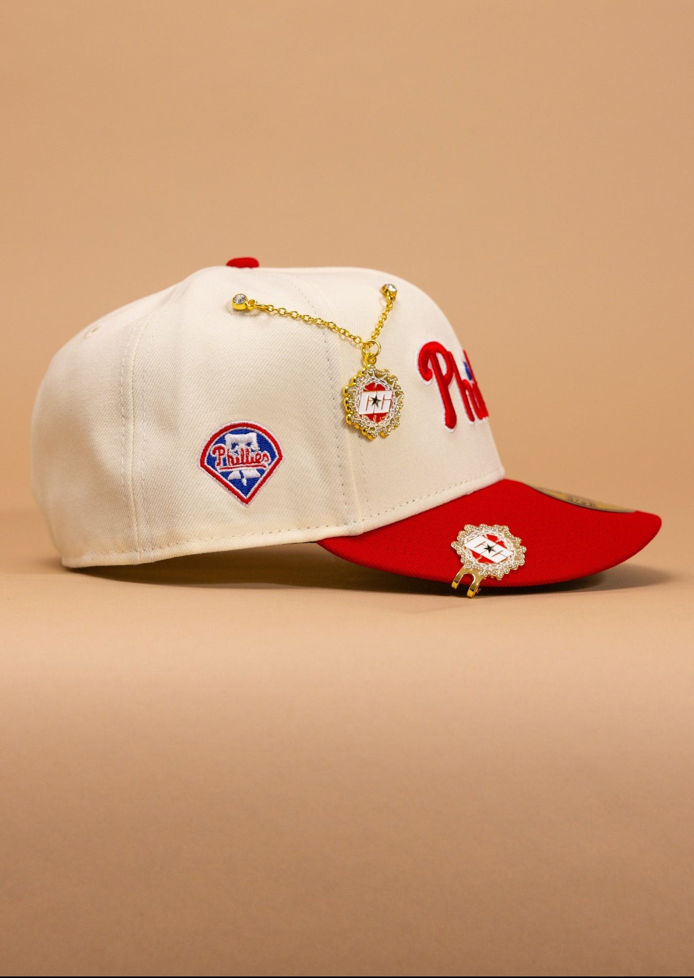 New Era Exclusive 59Fifty Chrome/Red Philadelphia Phillies Script W/ "Phillies" Side Patch