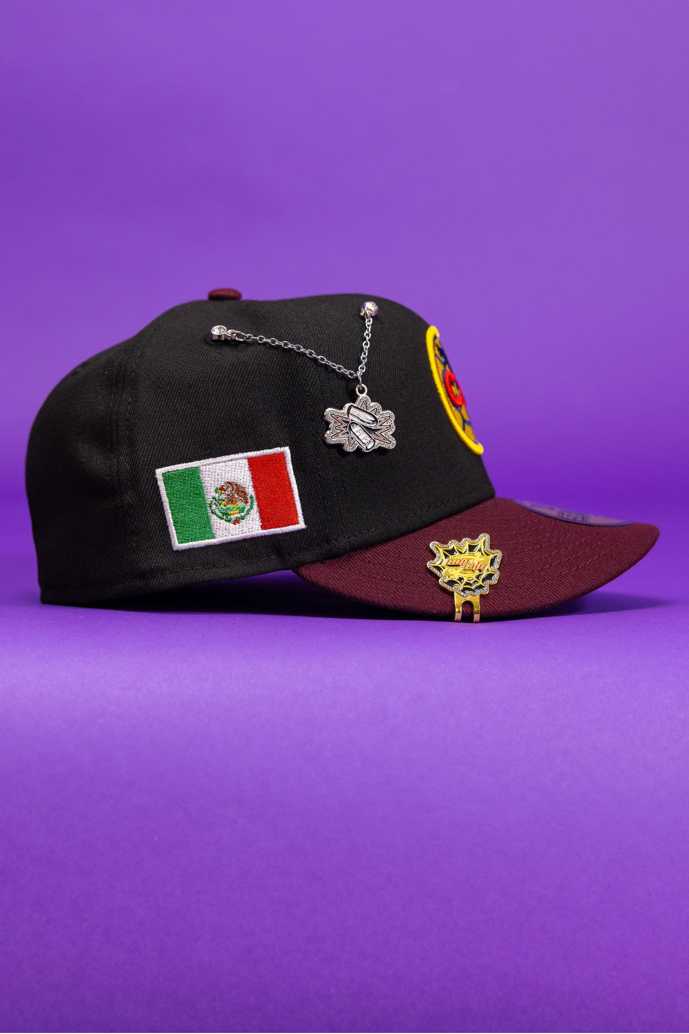 New Era Exclusive 59Fifty Black/Burgundy Club America W/ Mexico Flag Side Patch