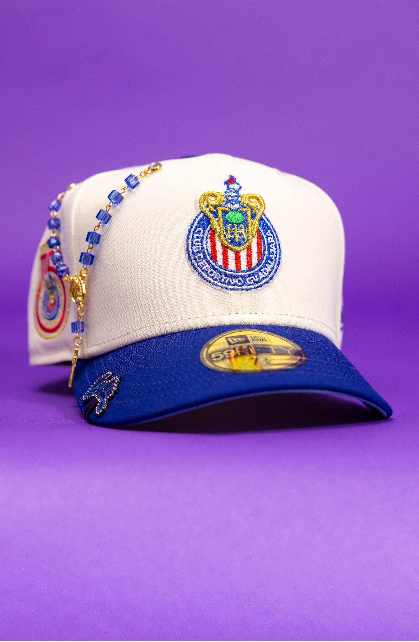 New Era Exclusive 59Fifty Chrome/Blue Chivas De Guadalajara W/ 115th Anniversary Side Patch