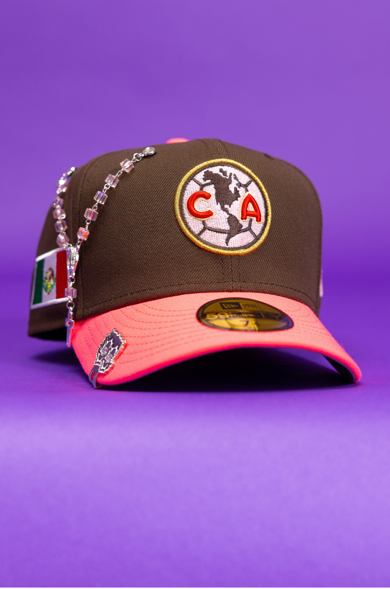 New Era Exclusive 59Fifty Brown/Pink Club America W/ Mexico Flag Side Patch