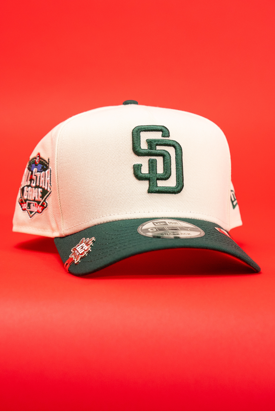 New Era 9Fifty A-Frame Chrome/Forest Green San Diego Padres Snapback W/ 2016 All Star Game Side Patch