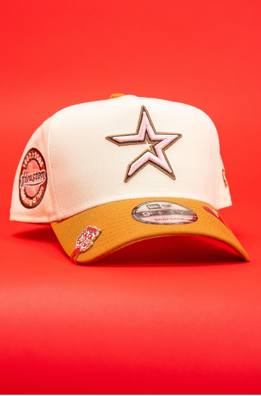 New Era 9Fifty A-Frame Chrome/Khaki Houston Astros Snapback W/ Celebrating 45 Years Side Patch