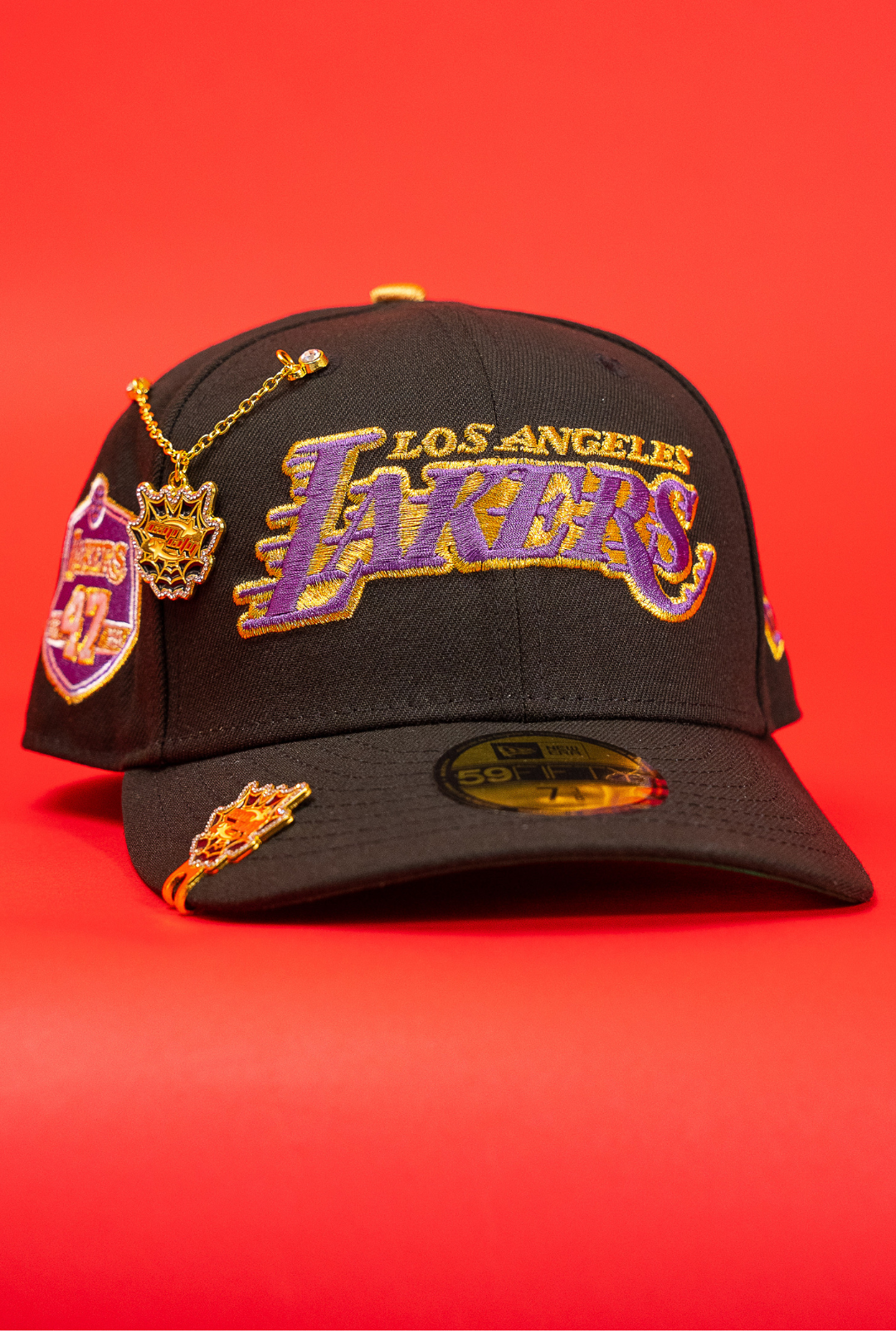 New Era Exclusive 59Fifty Black Los Angeles Lakers W/ 47th Anniversary Side Patch