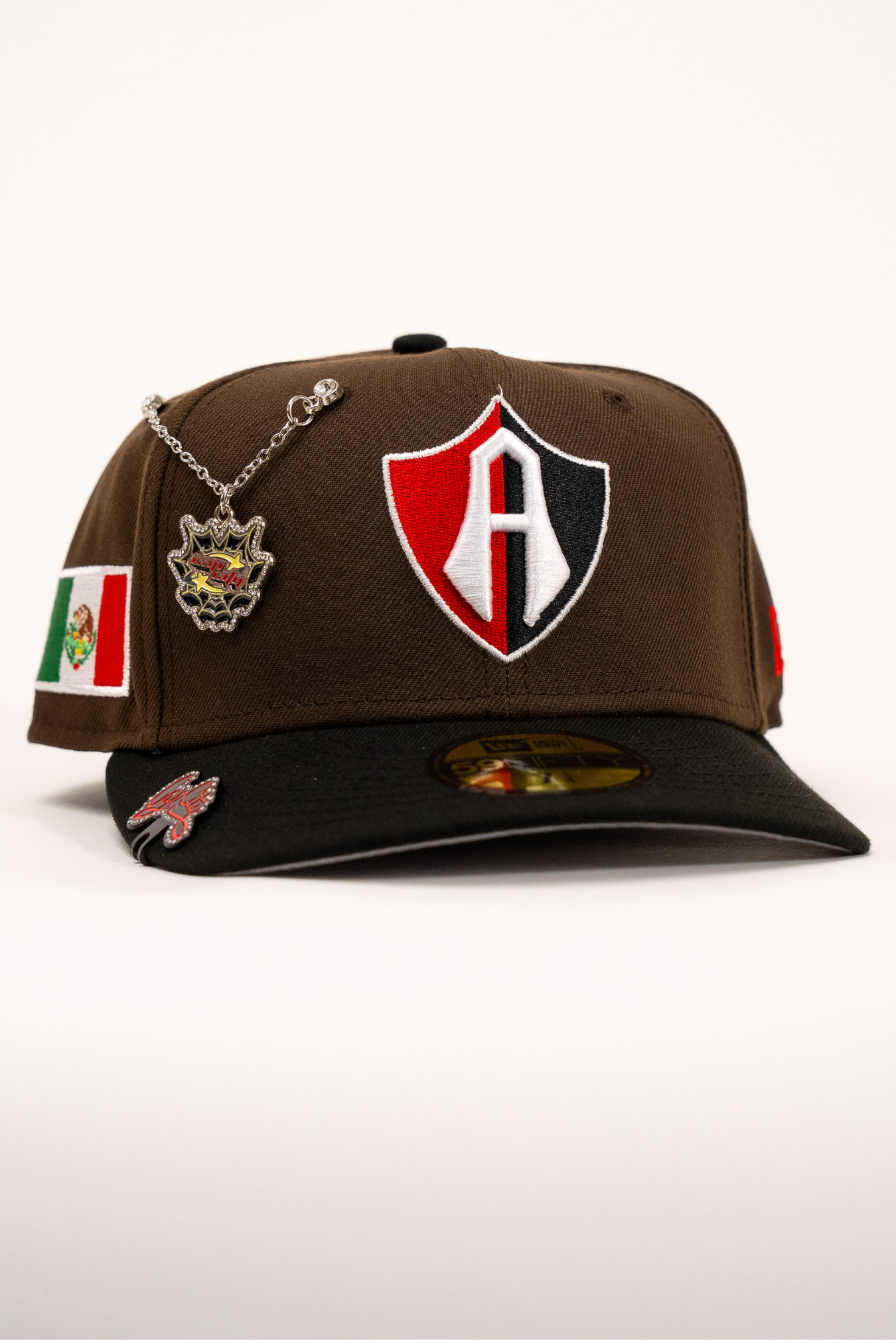 New Era Exclusive 59Fifty Brown/Black Atlas De Guadalajara W/ Mexico Flag Side Patch