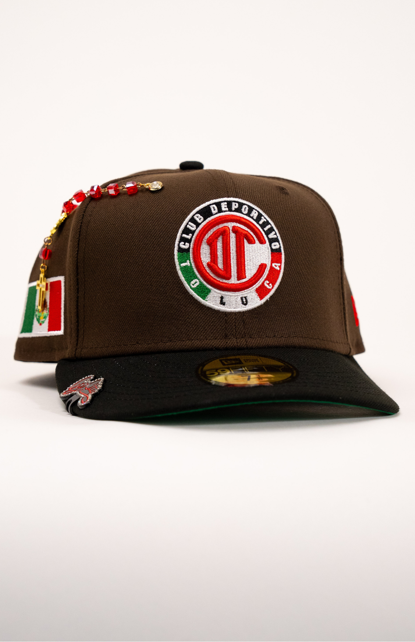 New Era Exclusive 59Fifty Brown/Black Club Deportivo Toluca W/ Mexico Flag Side Patch