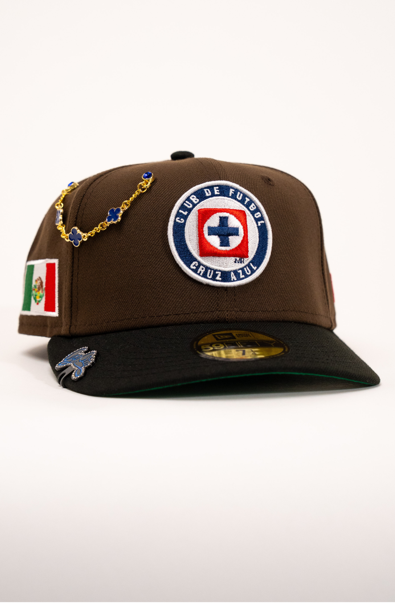 New Era Exclusive 59Fifty Brown/Black Club Cruz Azul W/ Mexico Flag Side Patch