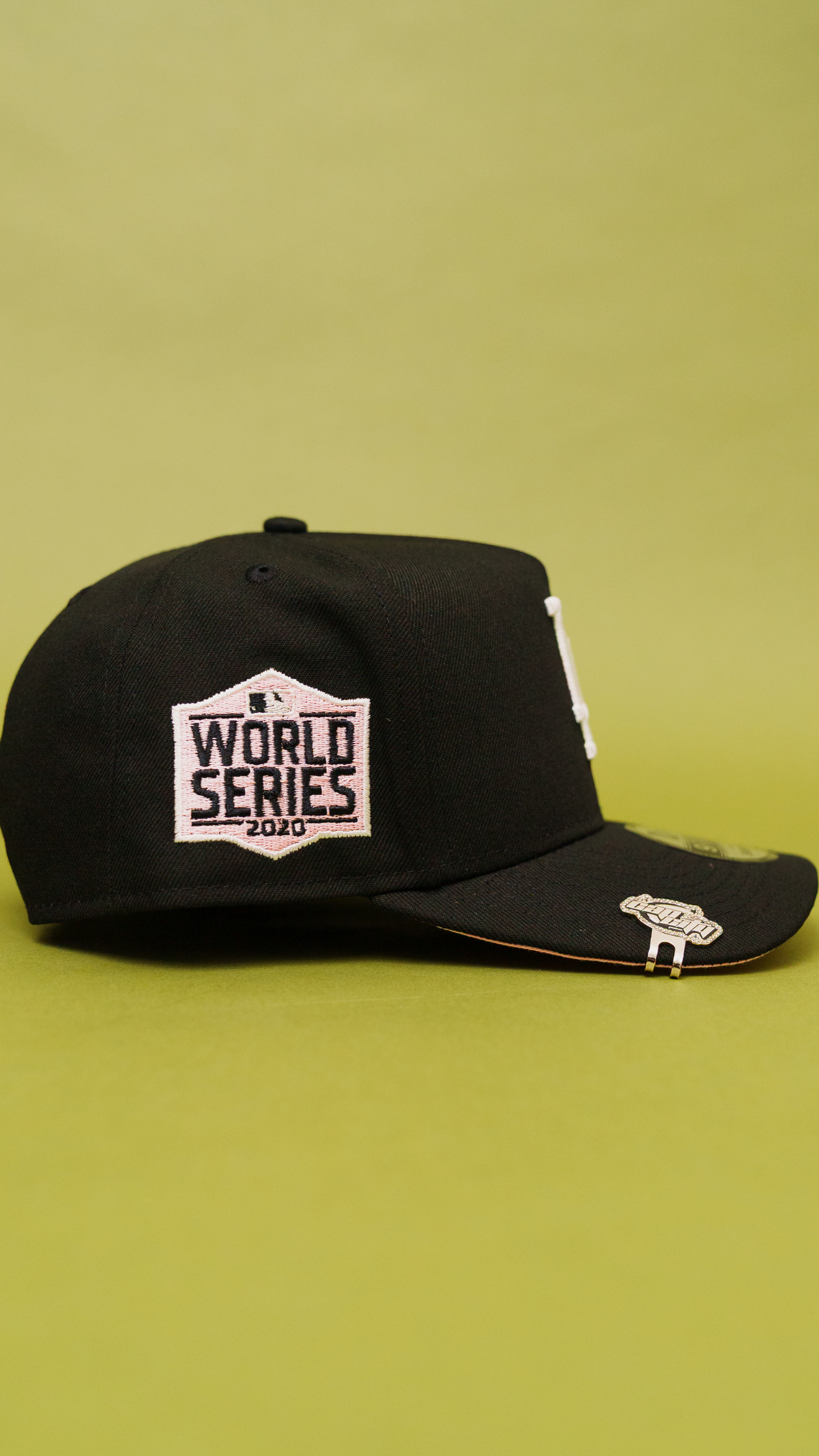 New Era 9Fifty A-Frame Black Los Angeles Dodgers Snapback W/ Pink Heart + 2020 World Series Side Patch