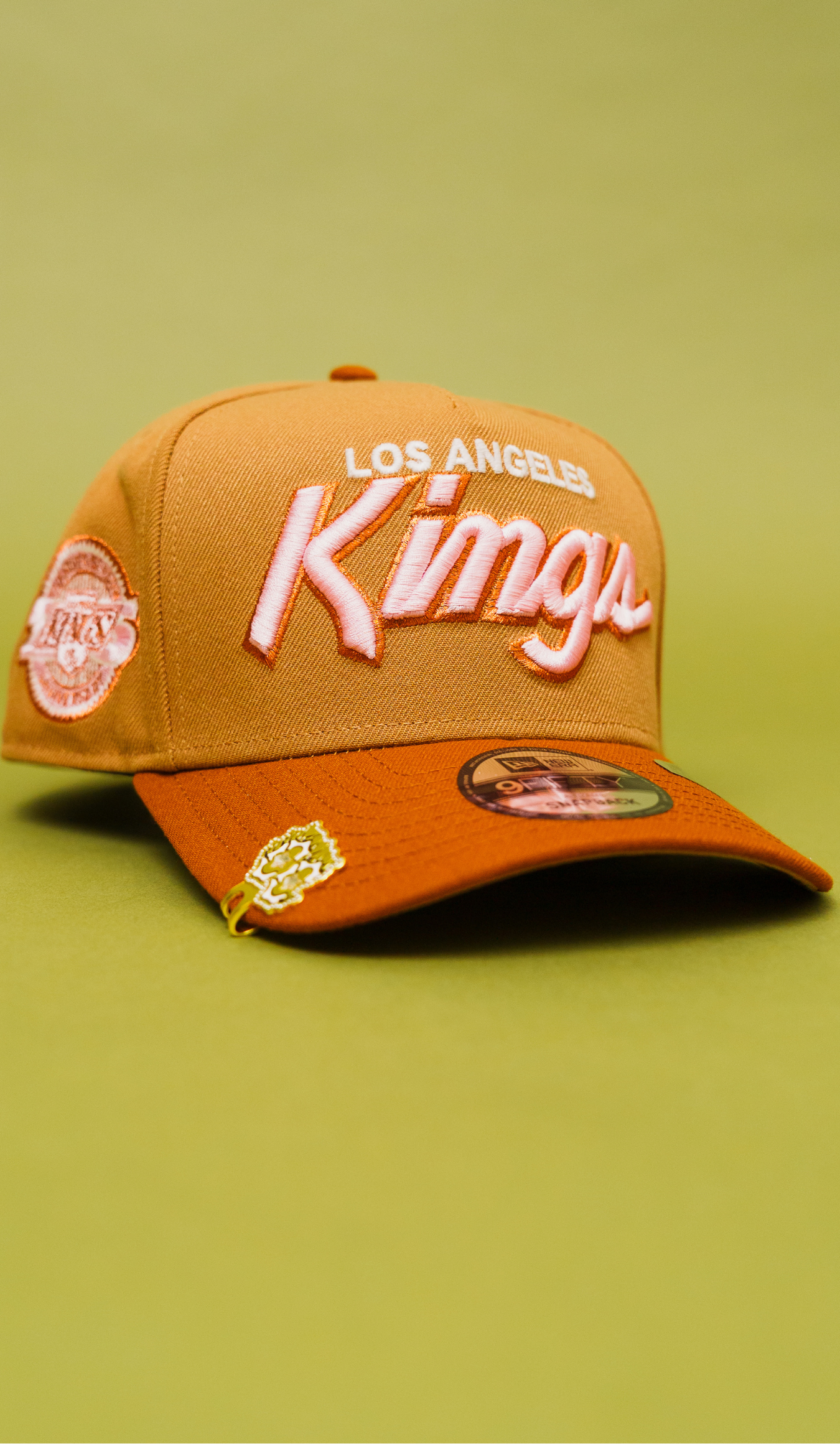 New Era 9Fifty A-Frame Beige/Khaki Los Angeles Kings Script Snapback W/ "Kings" Side Patch