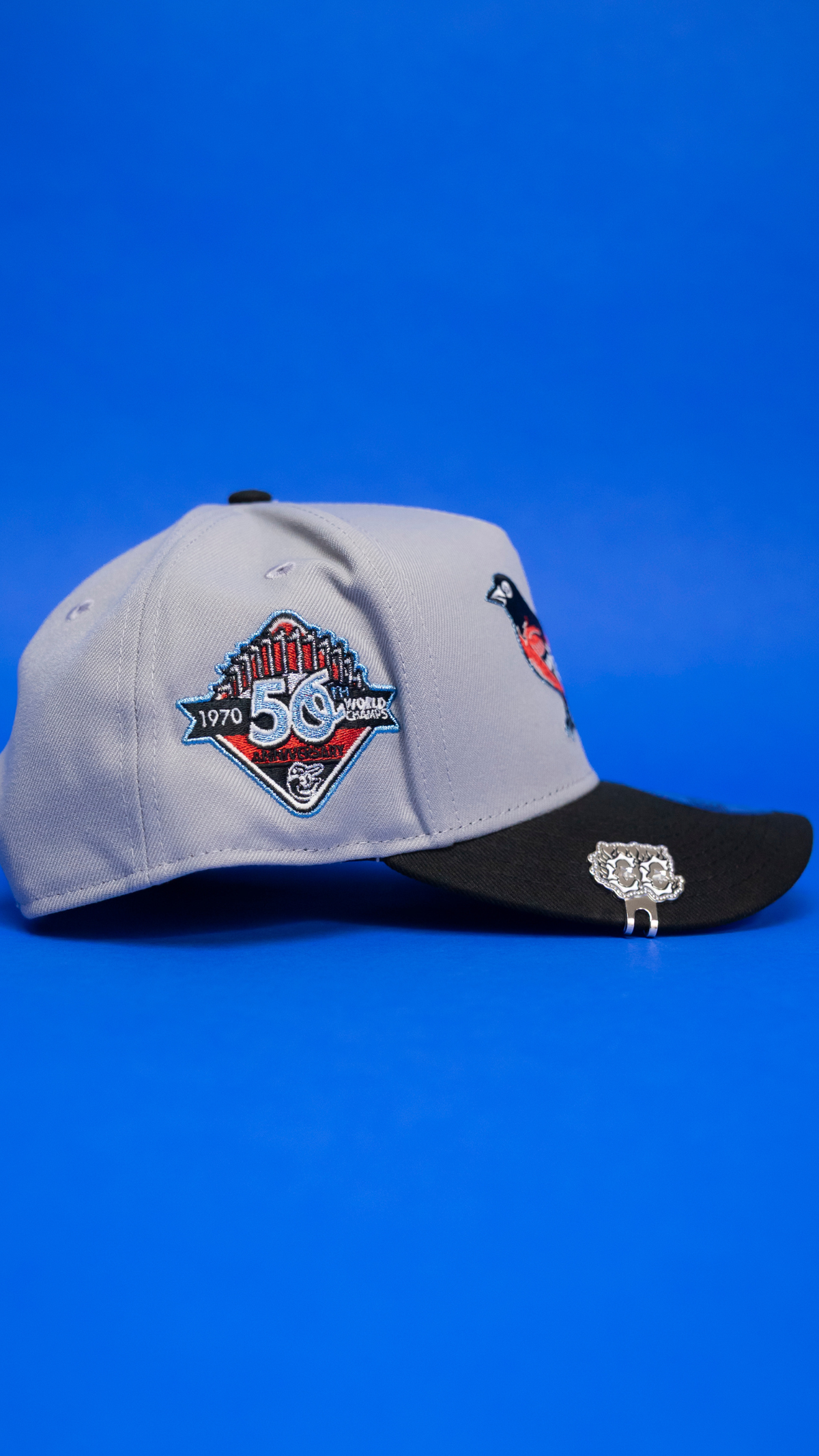 New Era 9Fifty A-Frame Grey/Black Baltimore Orioles Snapback W/ 50th Anniversary Side Patch