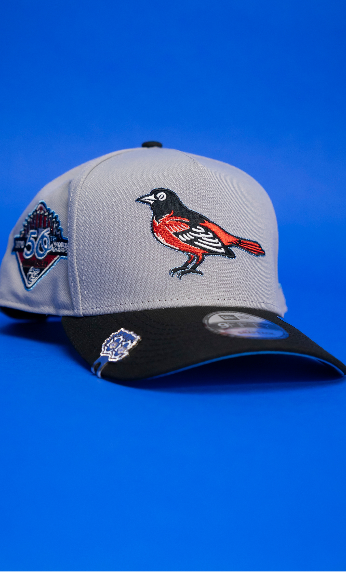 New Era 9Fifty A-Frame Grey/Black Baltimore Orioles Snapback W/ 50th Anniversary Side Patch