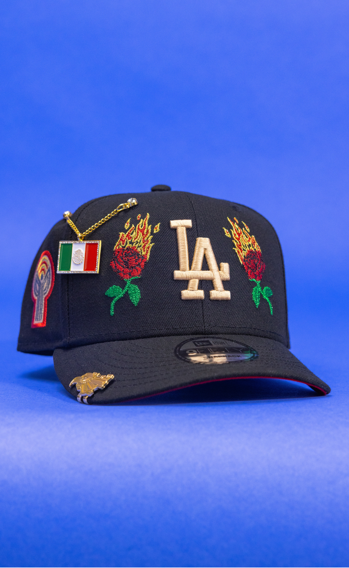 New Era Exclusive 9Fifty Black Los Angeles Dodgers Snapback W/ Burnt Roses + Fernando Valenzuela Side Patch