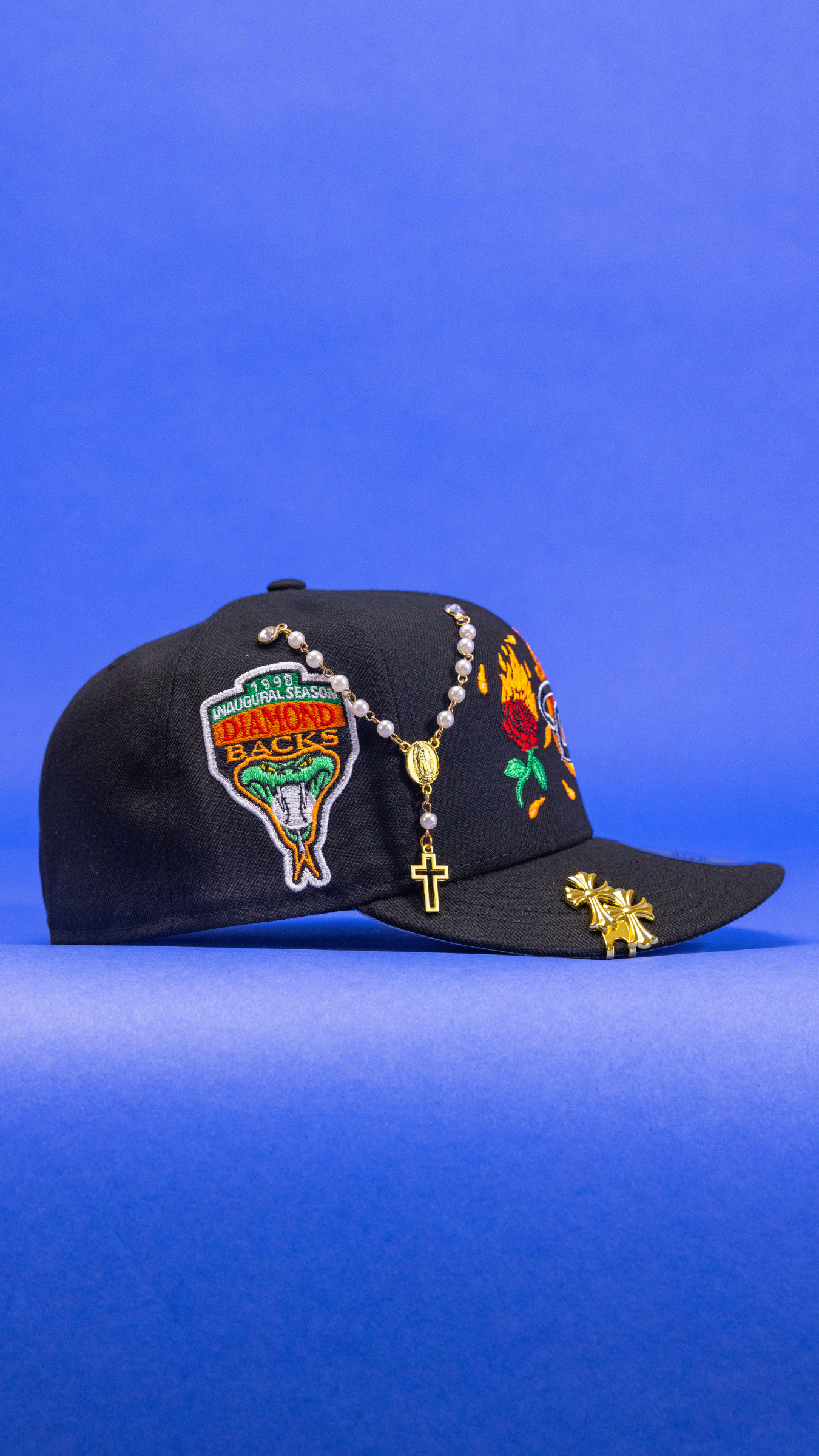 New Era Exclusive 59Fifty Black Arizona Diamondbacks W/ Burnt Roses + 1998 Inaugural Season Side Patch