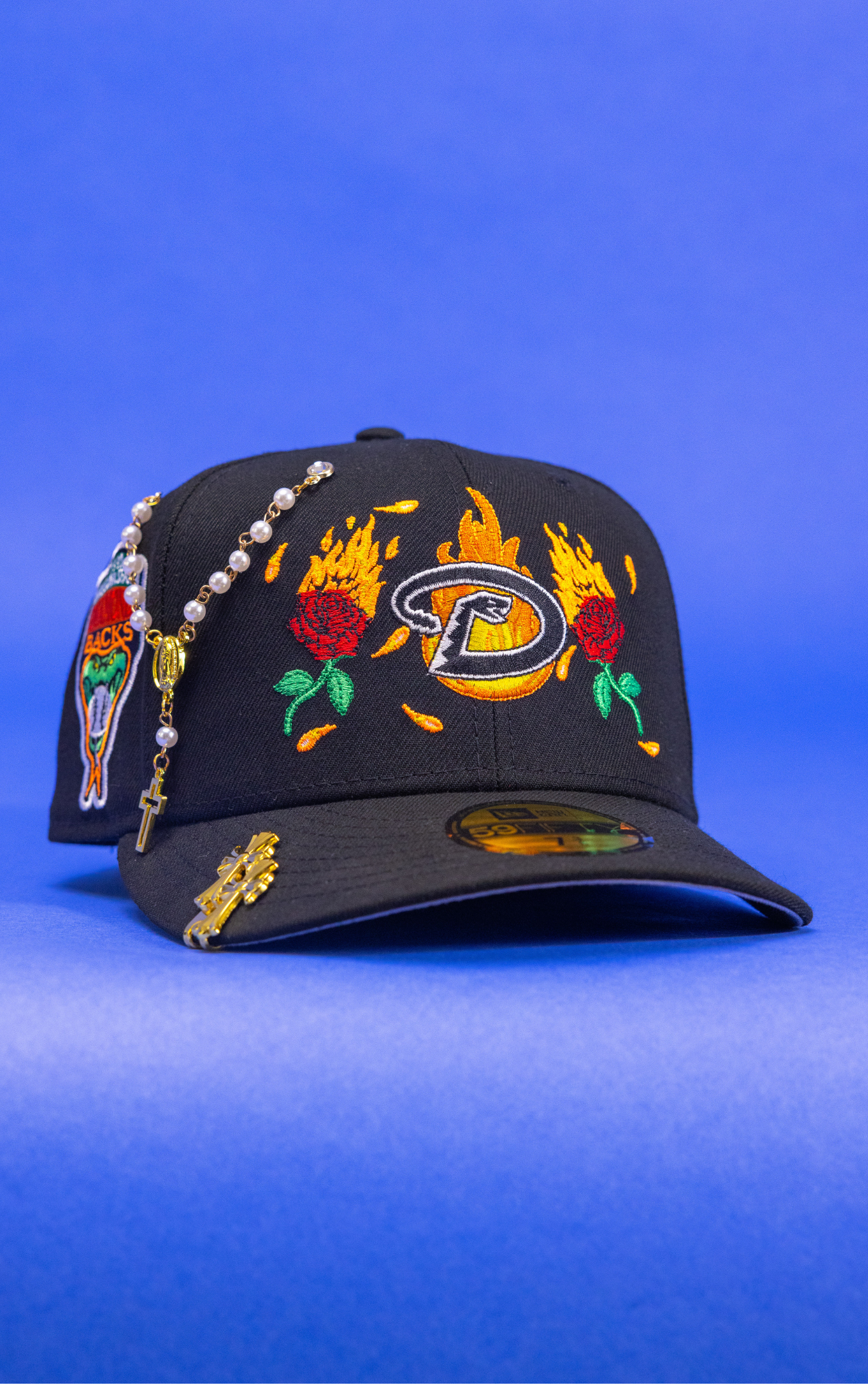 New Era Exclusive 59Fifty Black Arizona Diamondbacks W/ Burnt Roses + 1998 Inaugural Season Side Patch