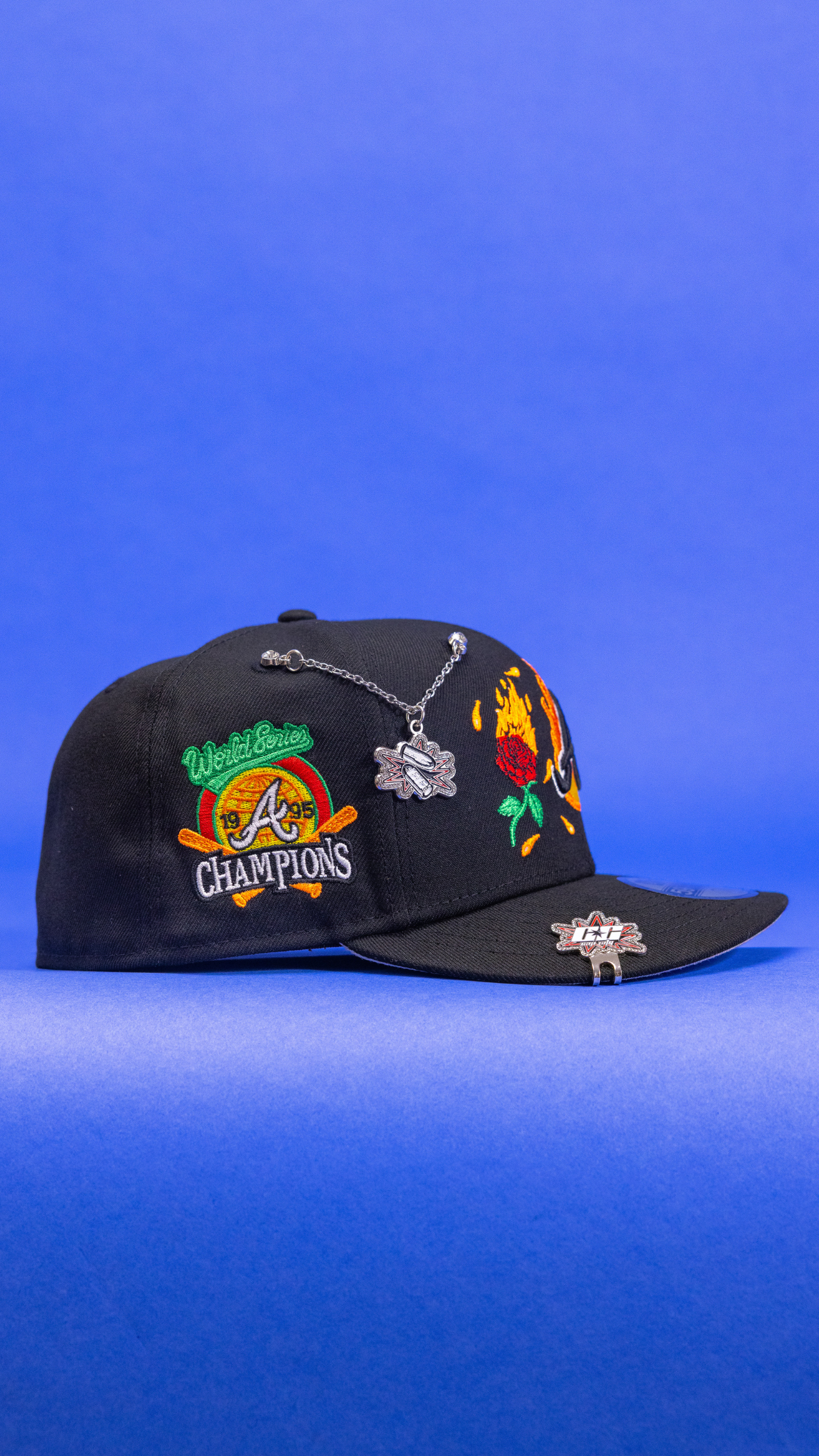 New Era Exclusive 59Fifty Black Atlanta Braves W/ Burnt Roses + World Series Champions Side Patch