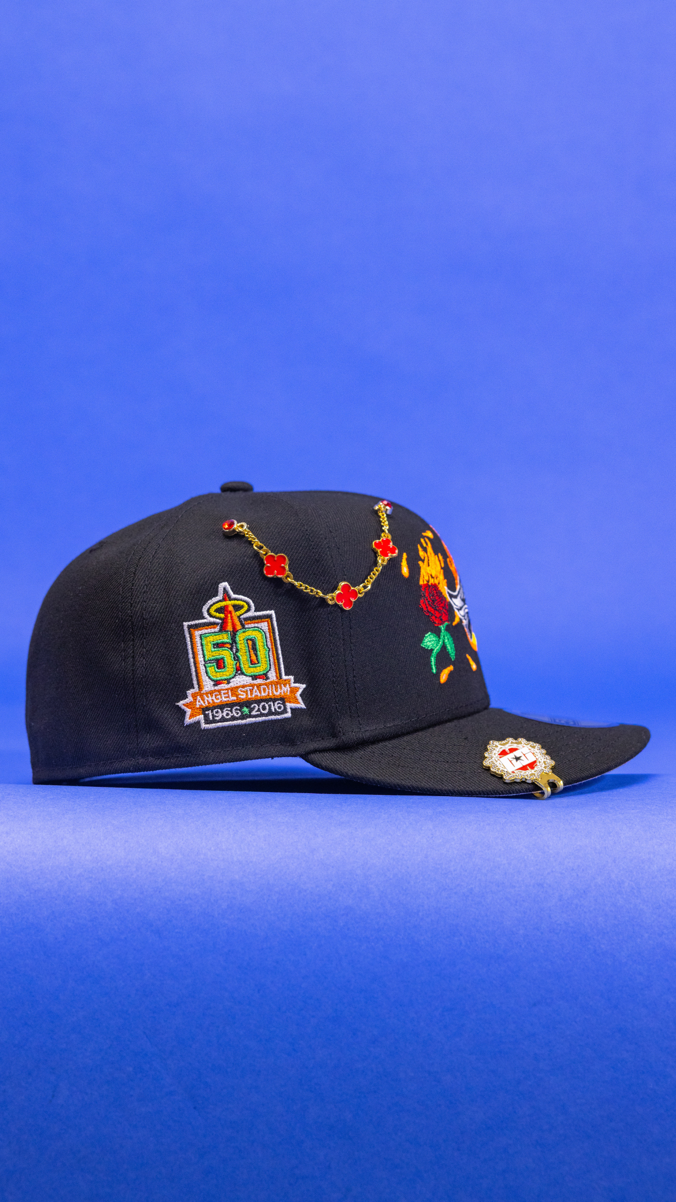 New Era Exclusive 59Fifty Black Anaheim Angels W/ Burnt Roses + 50th Anniversary Side Patch