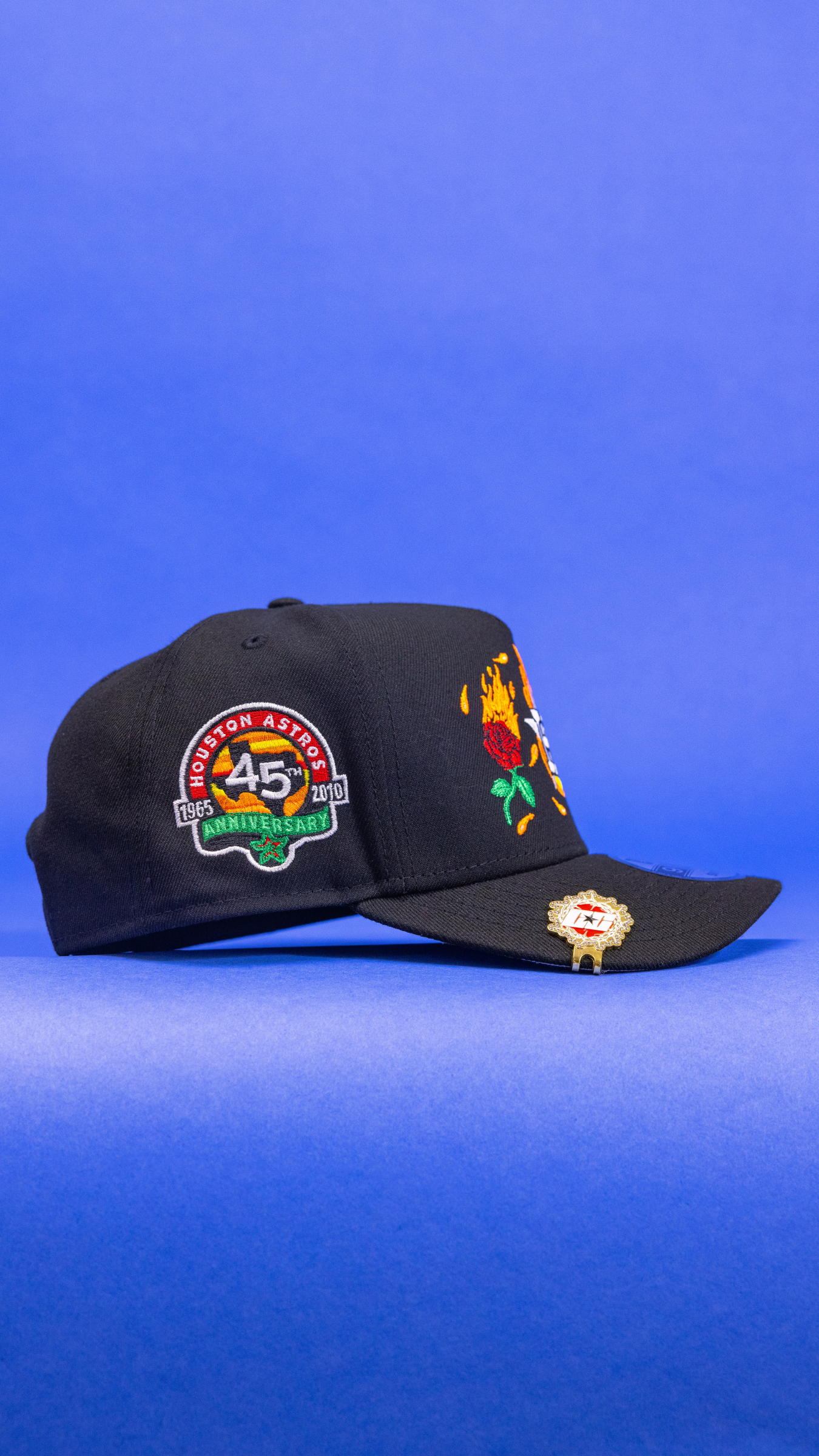 New Era 9Fifty A-Frame Black Houston Astros Snapback W/ Burnt Roses + 45th Anniversary Side Patch