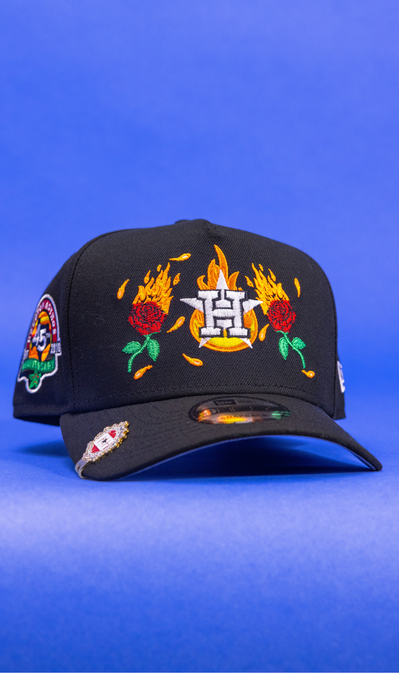 New Era 9Fifty A-Frame Black Houston Astros Snapback W/ Burnt Roses + 45th Anniversary Side Patch