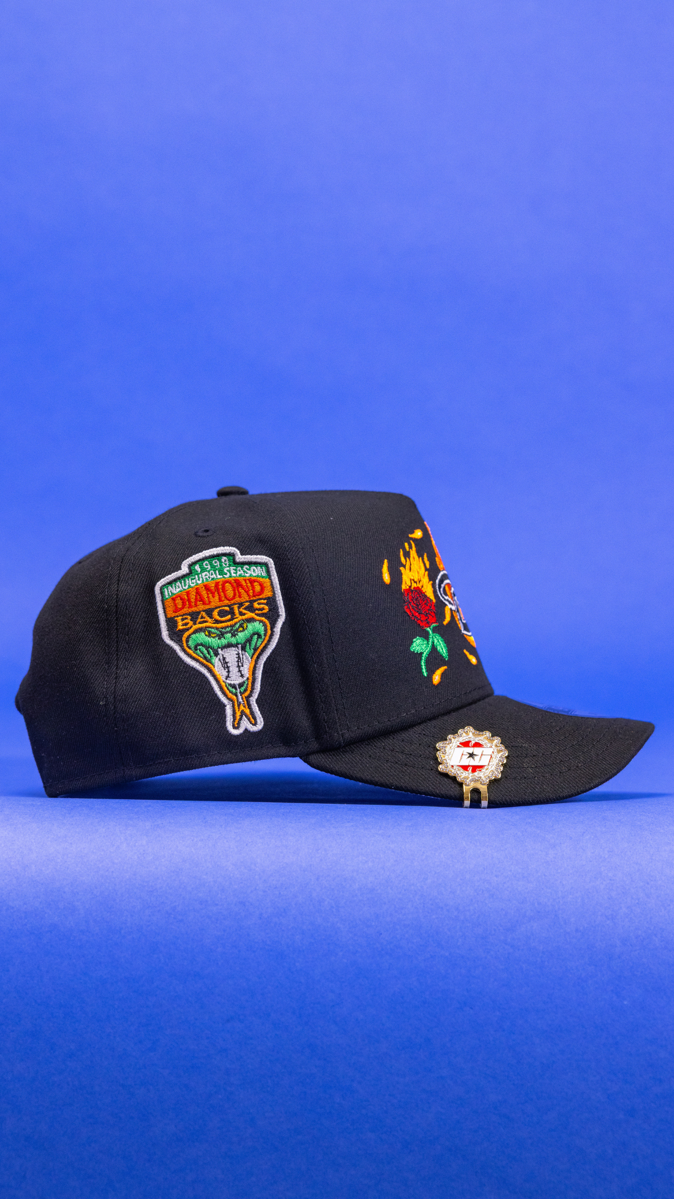 New Era 9Fifty A-Frame Black Arizona Diamondbacks Snapback W/ Burnt Roses + 1998 Inaugural Season Side Patch