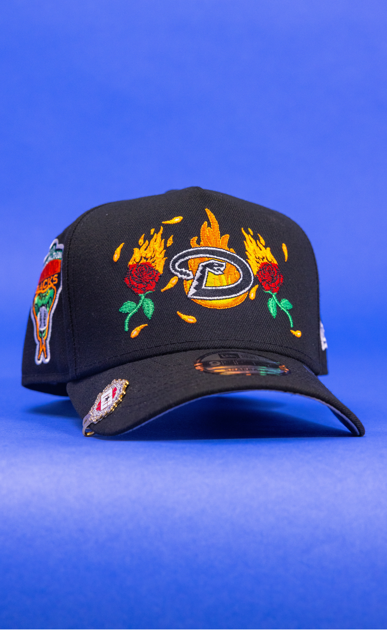New Era 9Fifty A-Frame Black Arizona Diamondbacks Snapback W/ Burnt Roses + 1998 Inaugural Season Side Patch