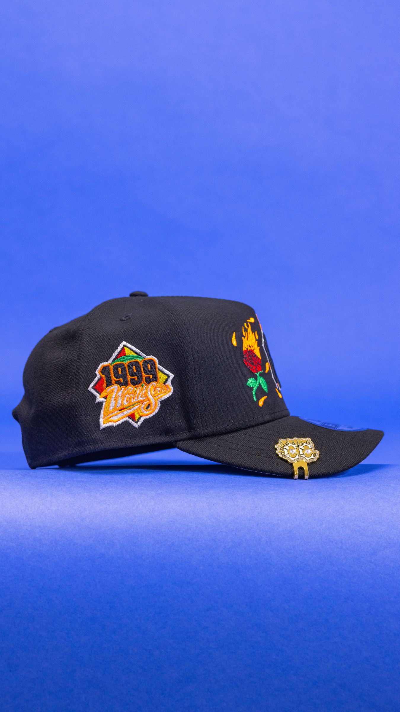 New Era 9Fifty A-Frame Black New York Yankees Snapback W/ Burnt Roses + 1999 World Series Side Patch