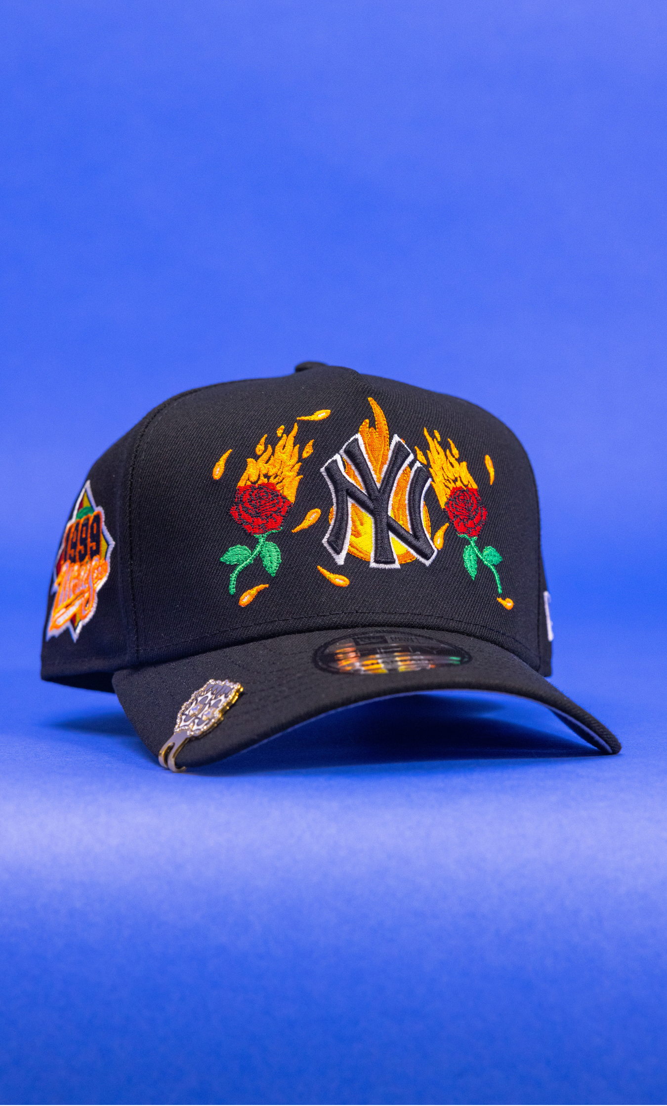 New Era 9Fifty A-Frame Black New York Yankees Snapback W/ Burnt Roses + 1999 World Series Side Patch