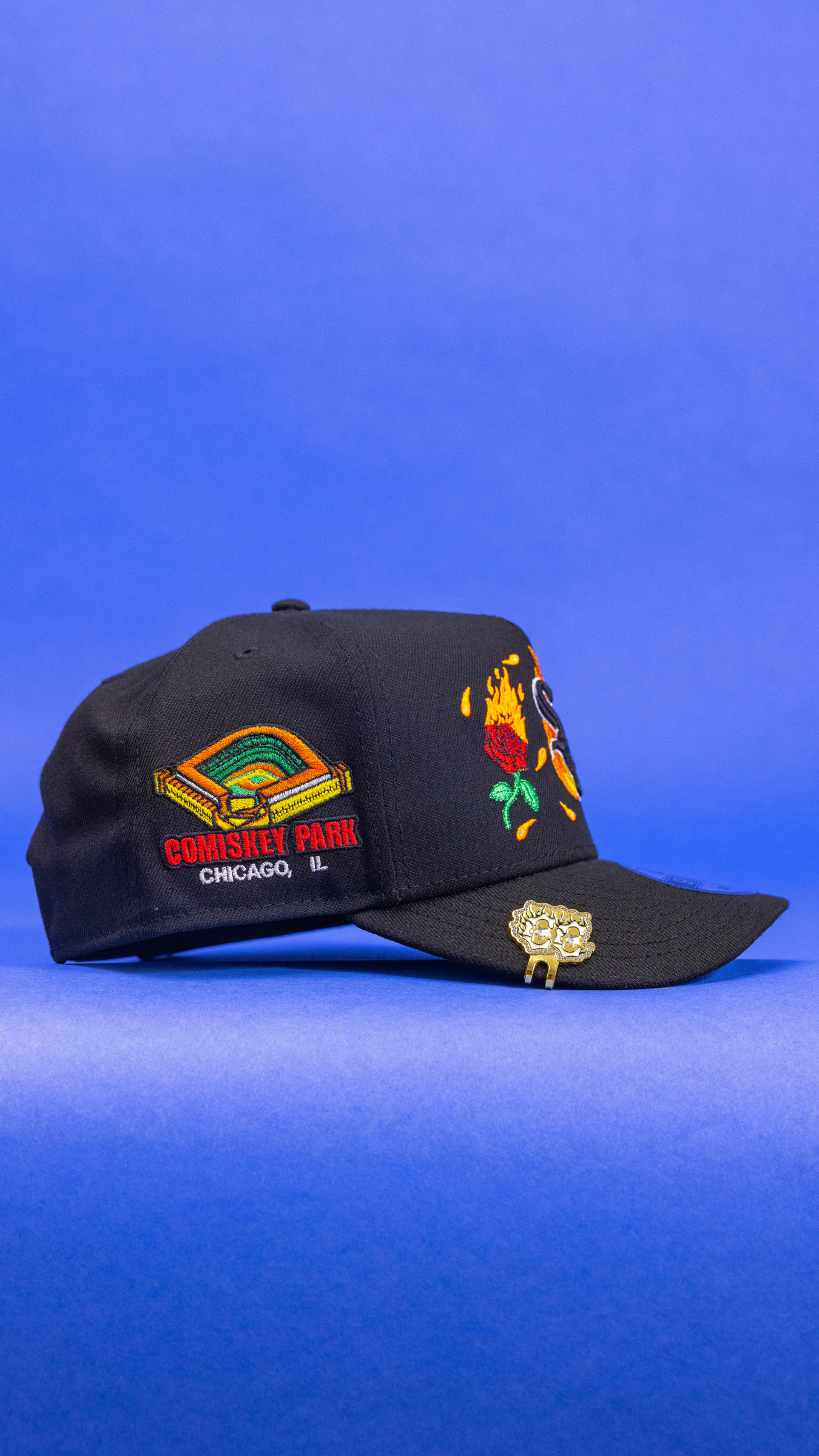 New Era 9Fifty A-Frame Black Chicago White Sox Snapback W/ Burnt Roses + Comiskey Park Side Patch