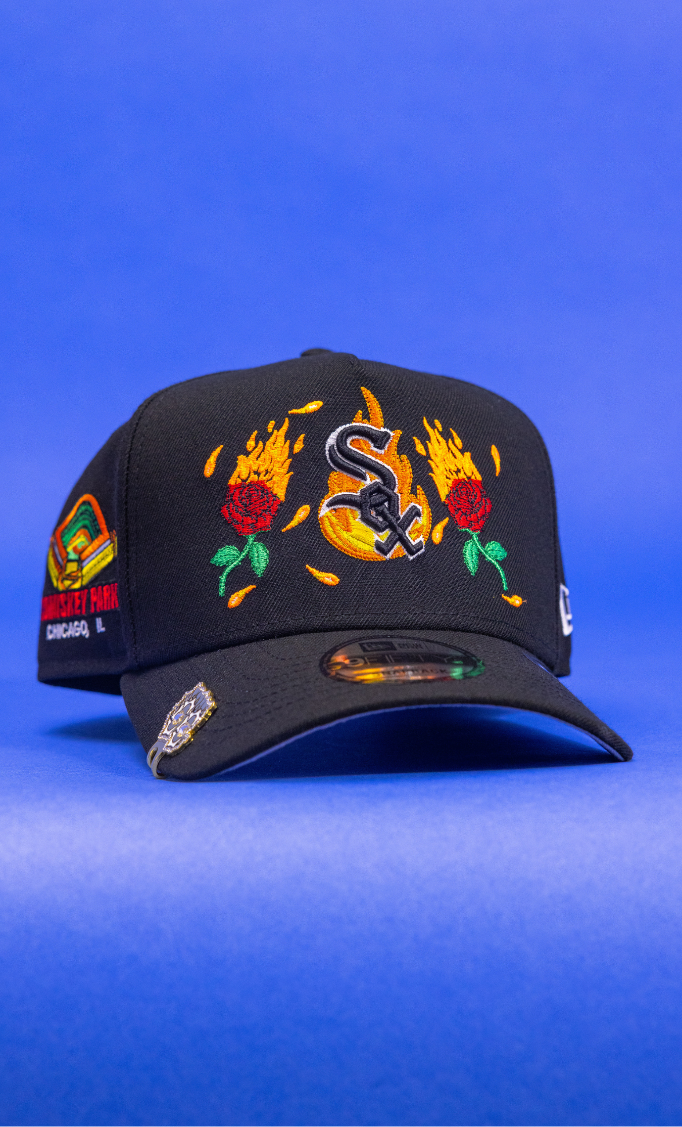 New Era 9Fifty A-Frame Black Chicago White Sox Snapback W/ Burnt Roses + Comiskey Park Side Patch