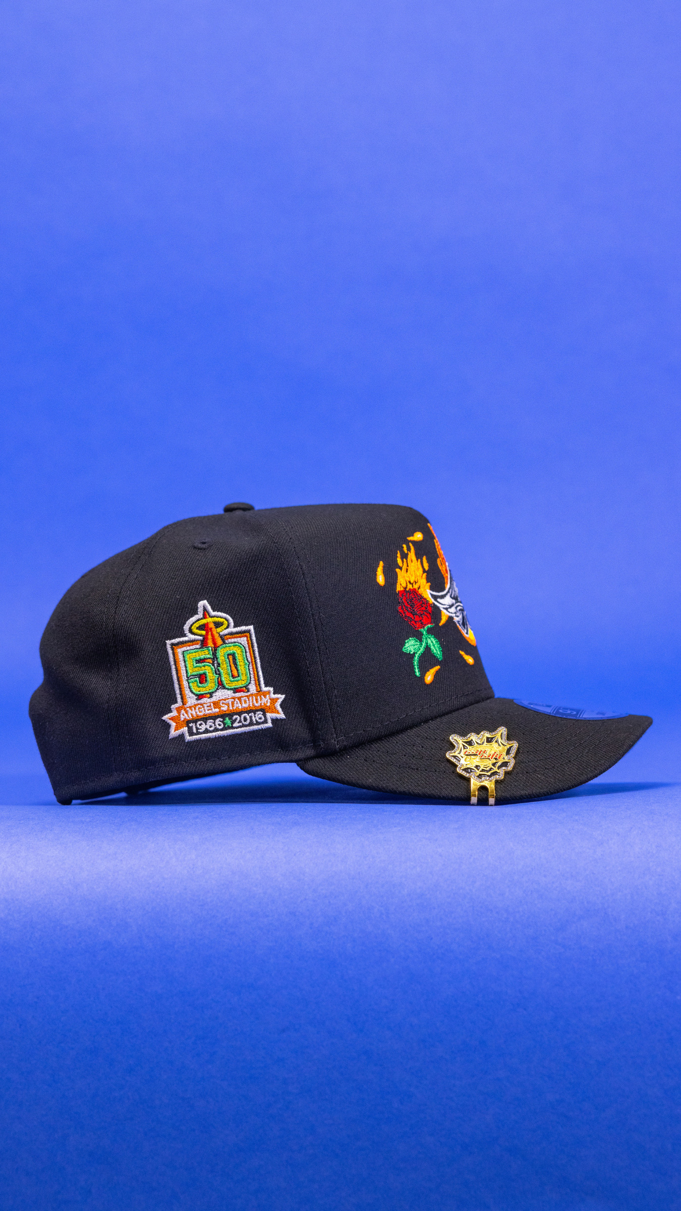 New Era 9Fifty A-Frame Black Anaheim Angels Snapback W/ Burnt Roses + 50th Anniversary Side Patch
