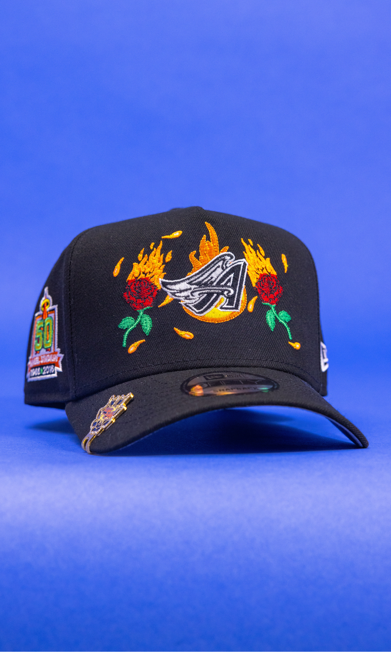 New Era 9Fifty A-Frame Black Anaheim Angels Snapback W/ Burnt Roses + 50th Anniversary Side Patch