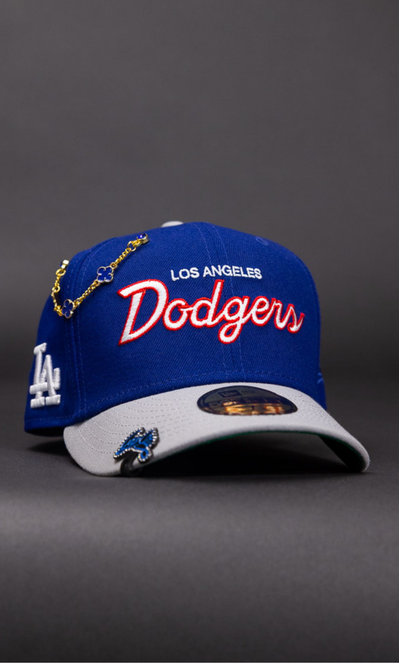 New Era Exclusive 59Fifty Blue/Grey Los Angeles Dodgers Script W/ LA Logo Side Patch