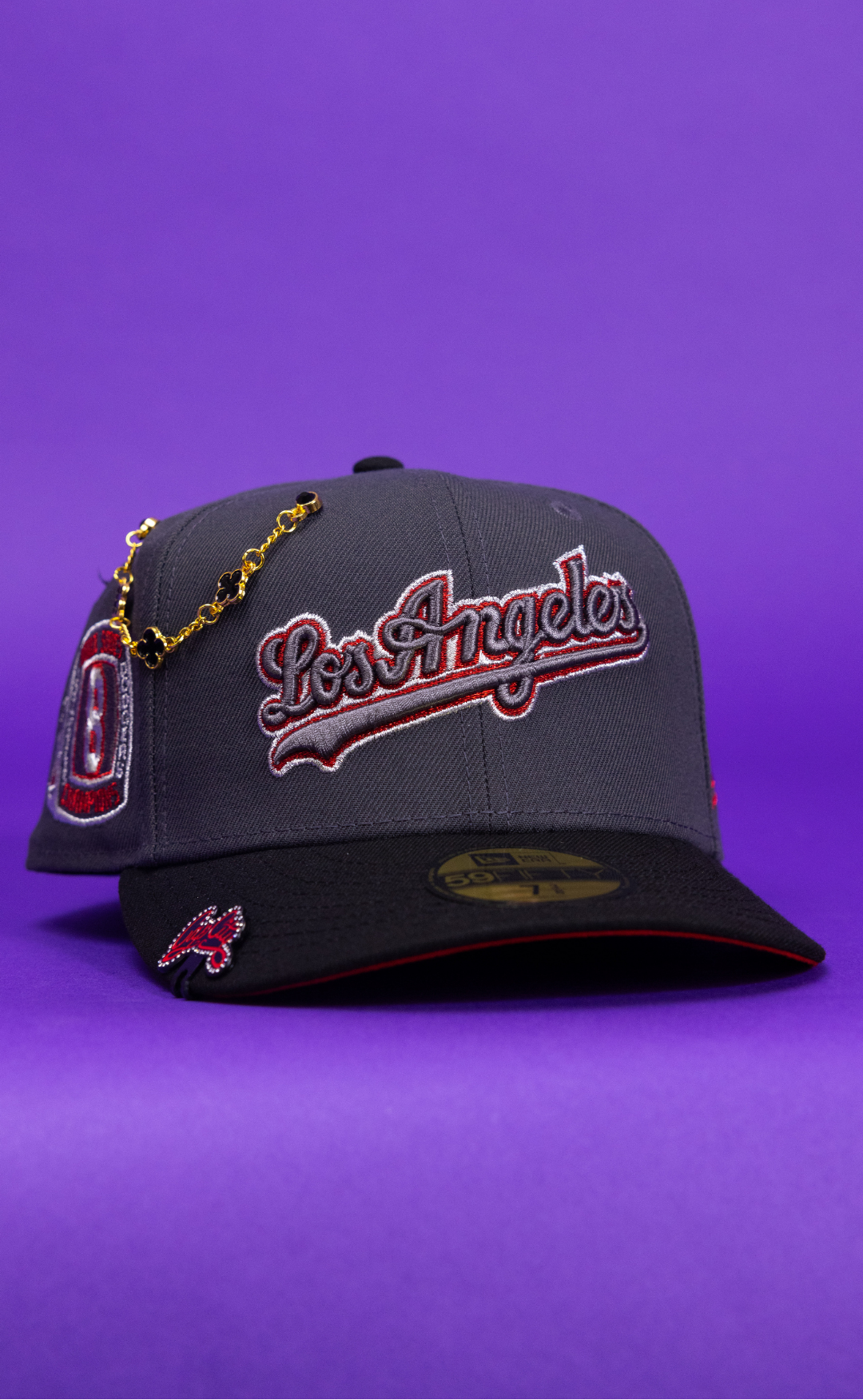 New Era Exclusive 59Fifty Grey/Black Los Angeles Dodgers Script W/ 8x World Series Champions Side Patch