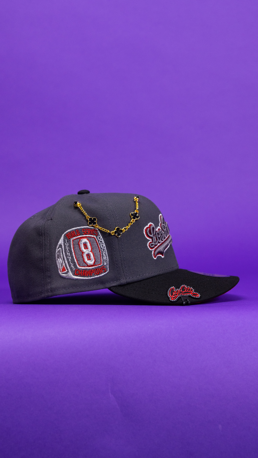 New Era Exclusive 59Fifty Grey/Black Los Angeles Dodgers Script W/ 8x World Series Champions Side Patch