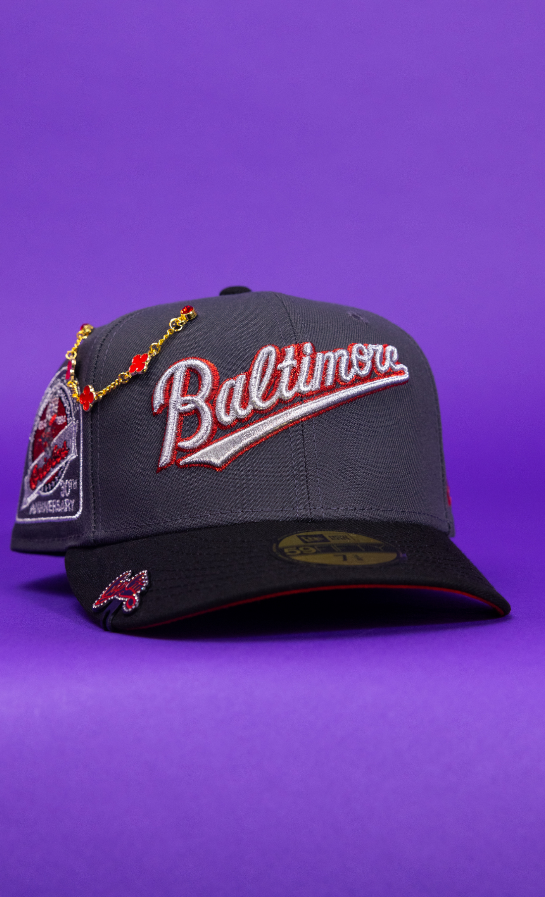 New Era Exclusive 59Fifty Grey/Black Baltimore Orioles W/ 30th Anniversary Side Patch